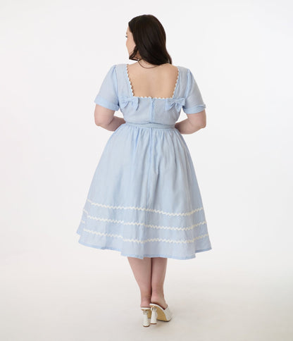 Unique Vintage Plus Size 1950s Light Blue Cotton Swing Dress - Unique Vintage - Womens, DRESSES, SWING