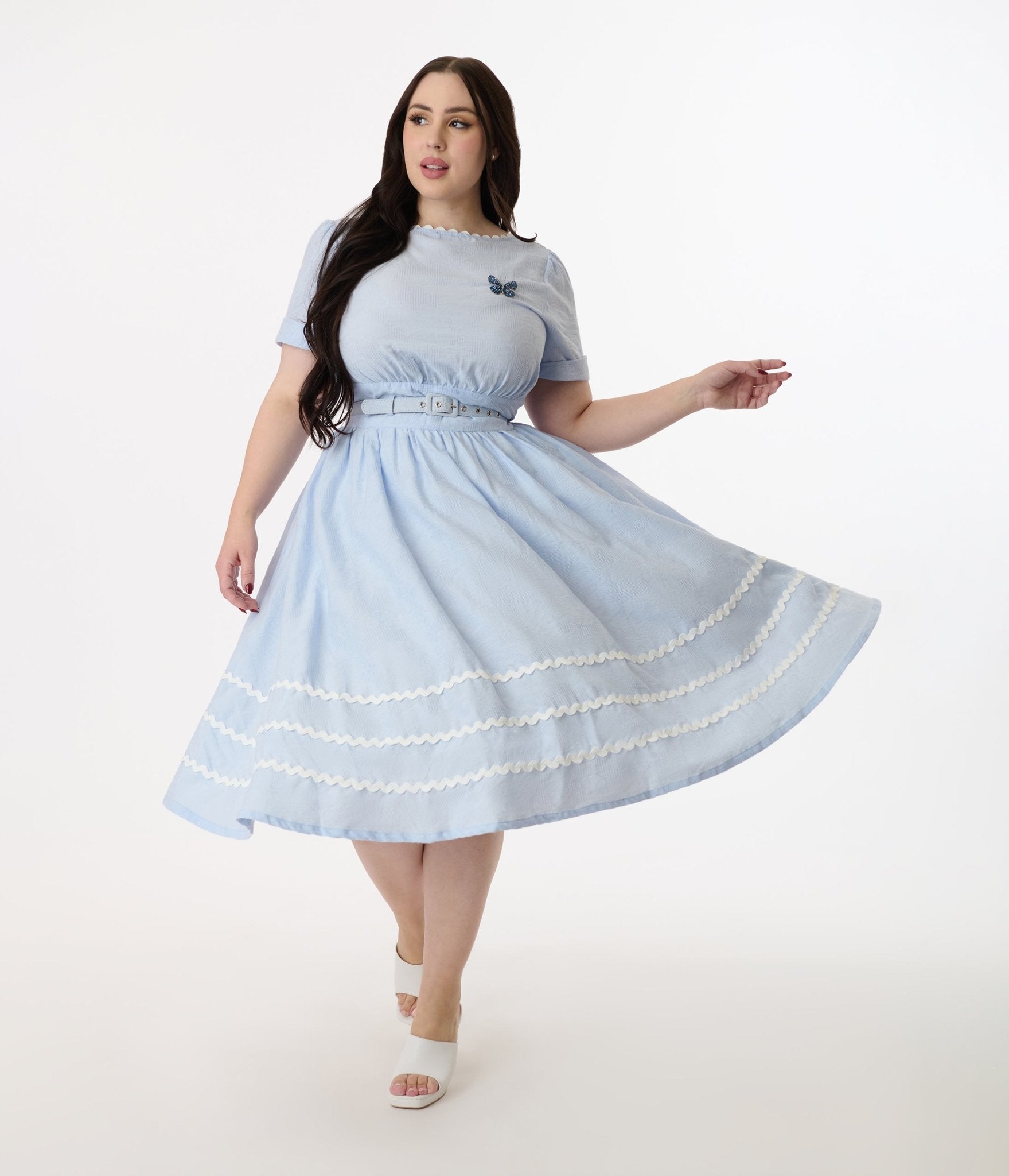 Unique Vintage Plus Size 1950s Light Blue Cotton Swing Dress - Unique Vintage - Womens, DRESSES, SWING
