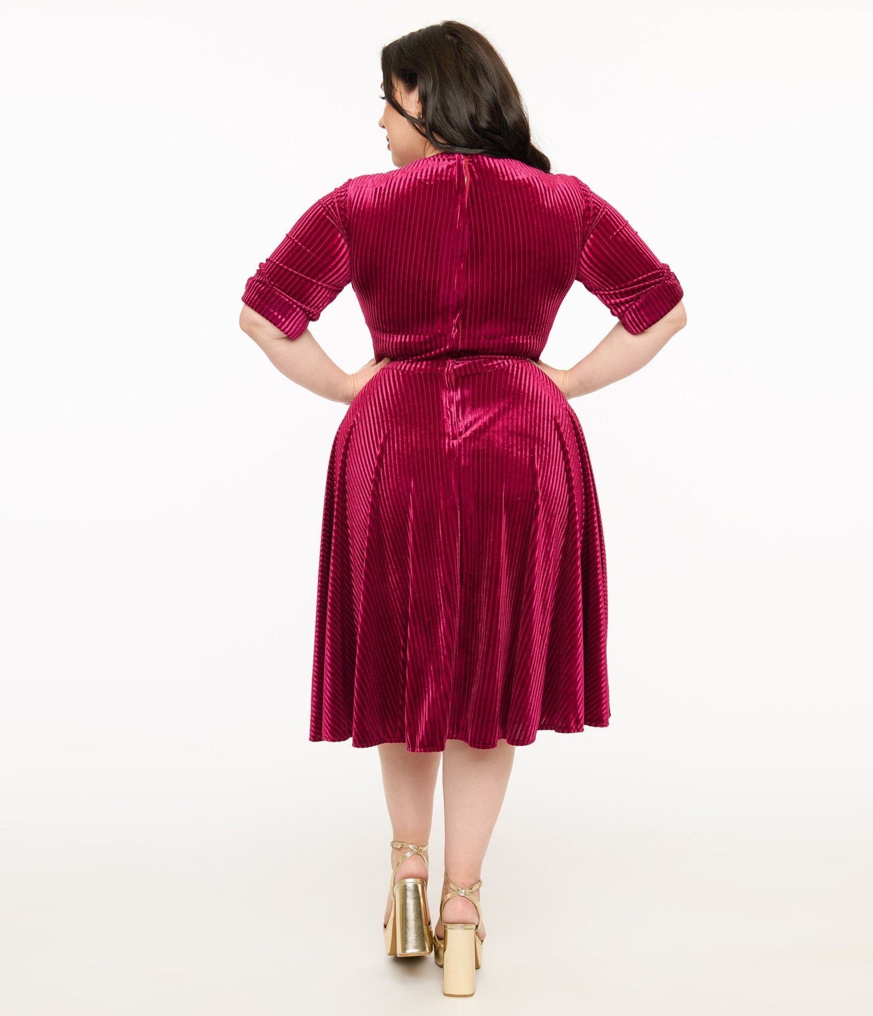 Unique Vintage Plus Size 1950s Merlot Textured Velvet Delores Swing Dress - Unique Vintage - Womens, DRESSES, SWING