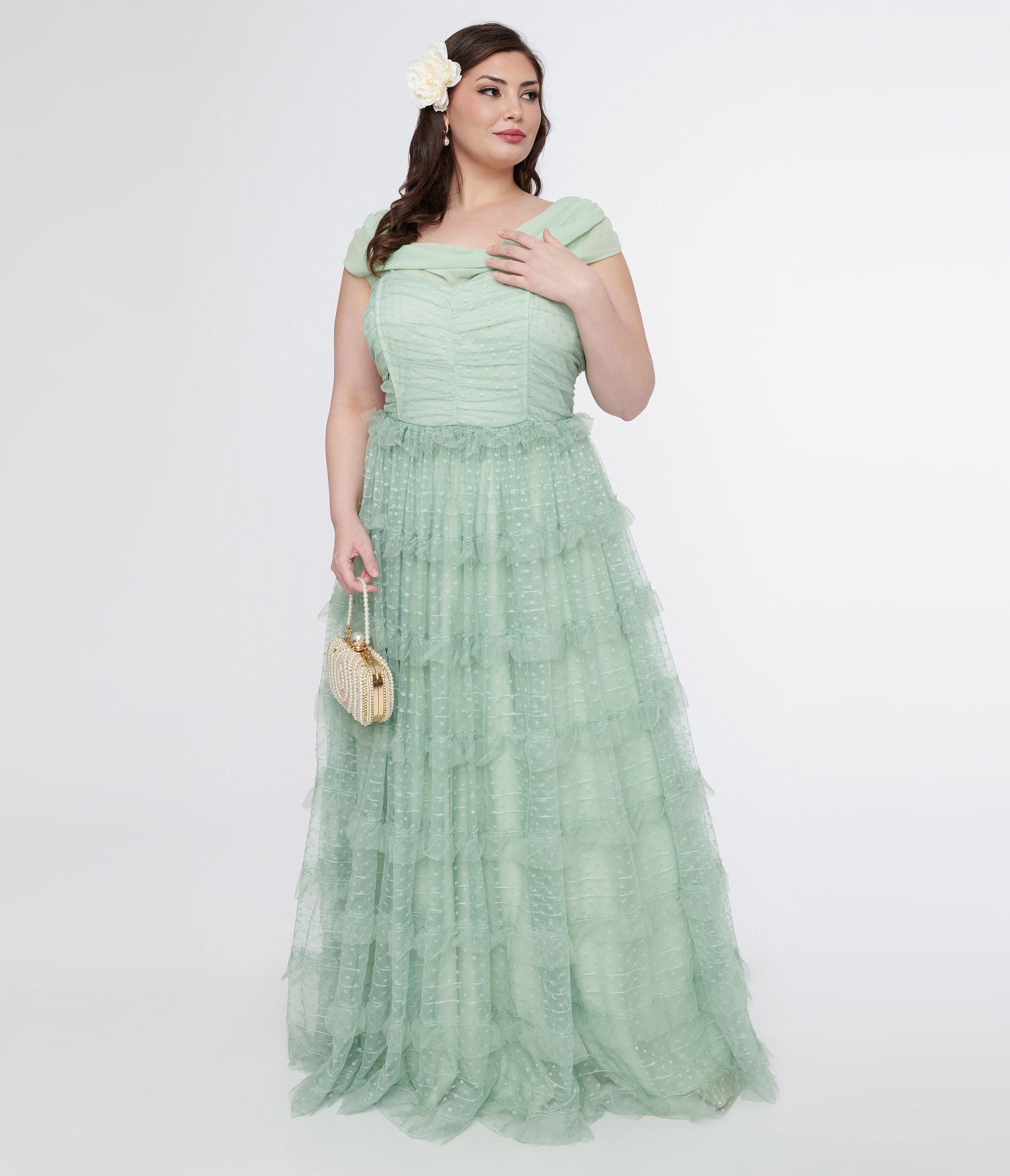 Unique Vintage Plus Size 1950s Mint Green Clip Dot Cocktail Dress - Unique Vintage - Womens, DRESSES, PROM SPECIAL OCCASION