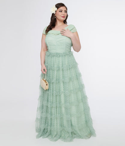 Unique Vintage Plus Size 1950s Mint Green Clip Dot Cocktail Dress - Unique Vintage - Womens, DRESSES, PROM SPECIAL OCCASION