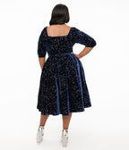 Unique Vintage Plus Size 1950s Navy & Silver Star Velvet Lamar Swing Dress - Unique Vintage - Womens, DRESSES, SWING