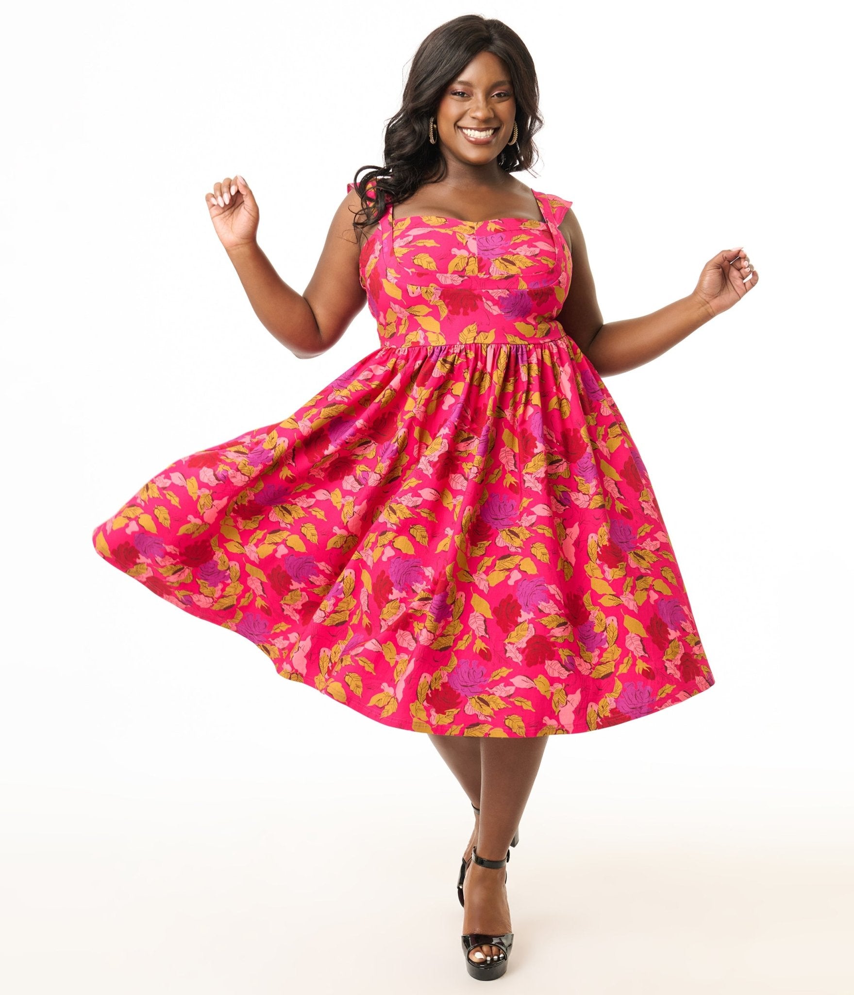 Unique Vintage Plus Size 1950s Pink & Red Floral Sleeveless Swing Dress - Unique Vintage - Womens, DRESSES, SWING