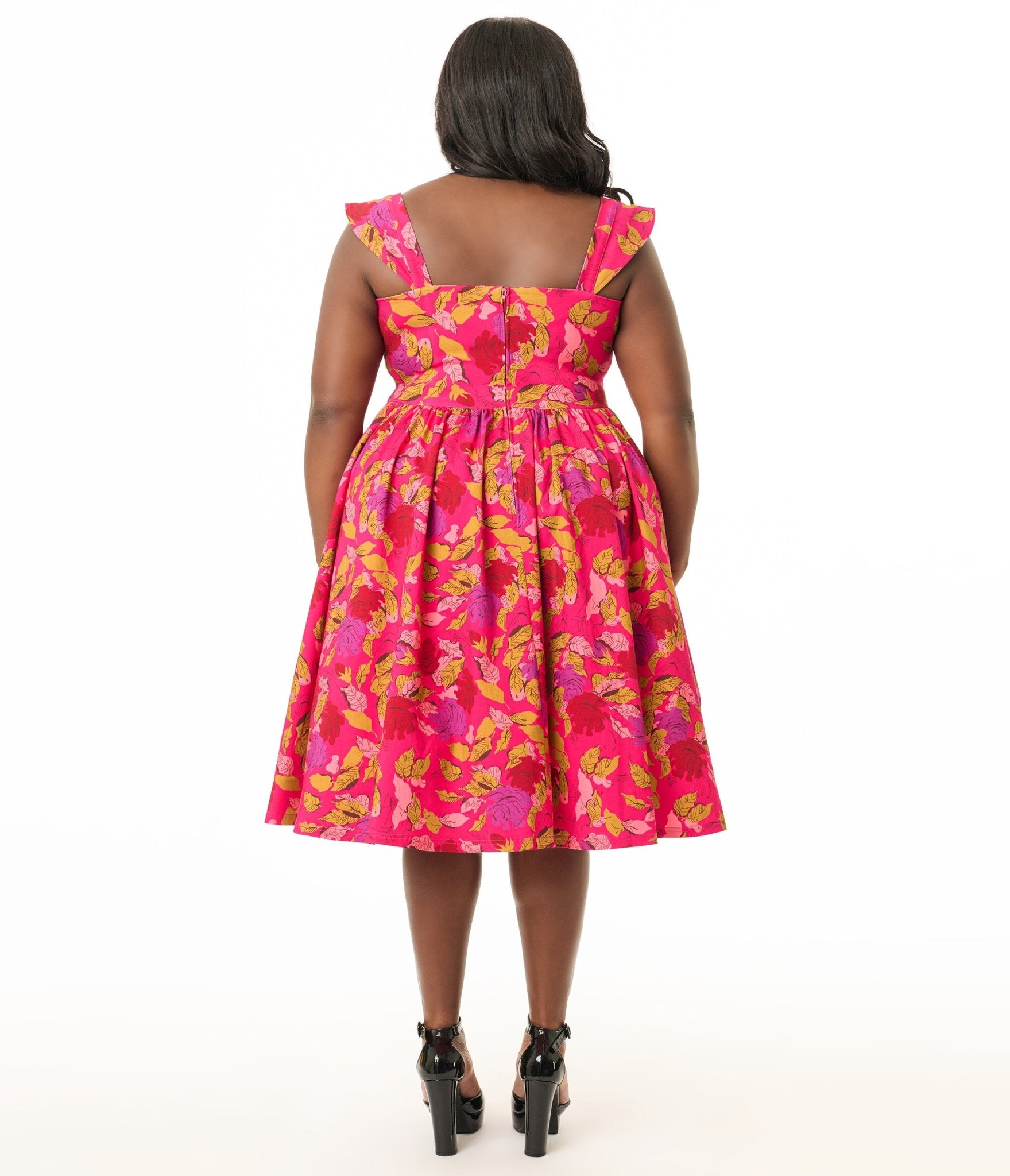 Unique Vintage Plus Size 1950s Pink & Red Floral Sleeveless Swing Dress - Unique Vintage - Womens, DRESSES, SWING