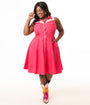 Unique Vintage Plus Size 1950s Pink Western Cotton Flare Dress