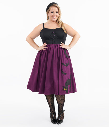 Unique Vintage Plus Size 1950s Purple & Black Glitter Cat Swing Dress - Unique Vintage - Womens, HALLOWEEN, DRESSES