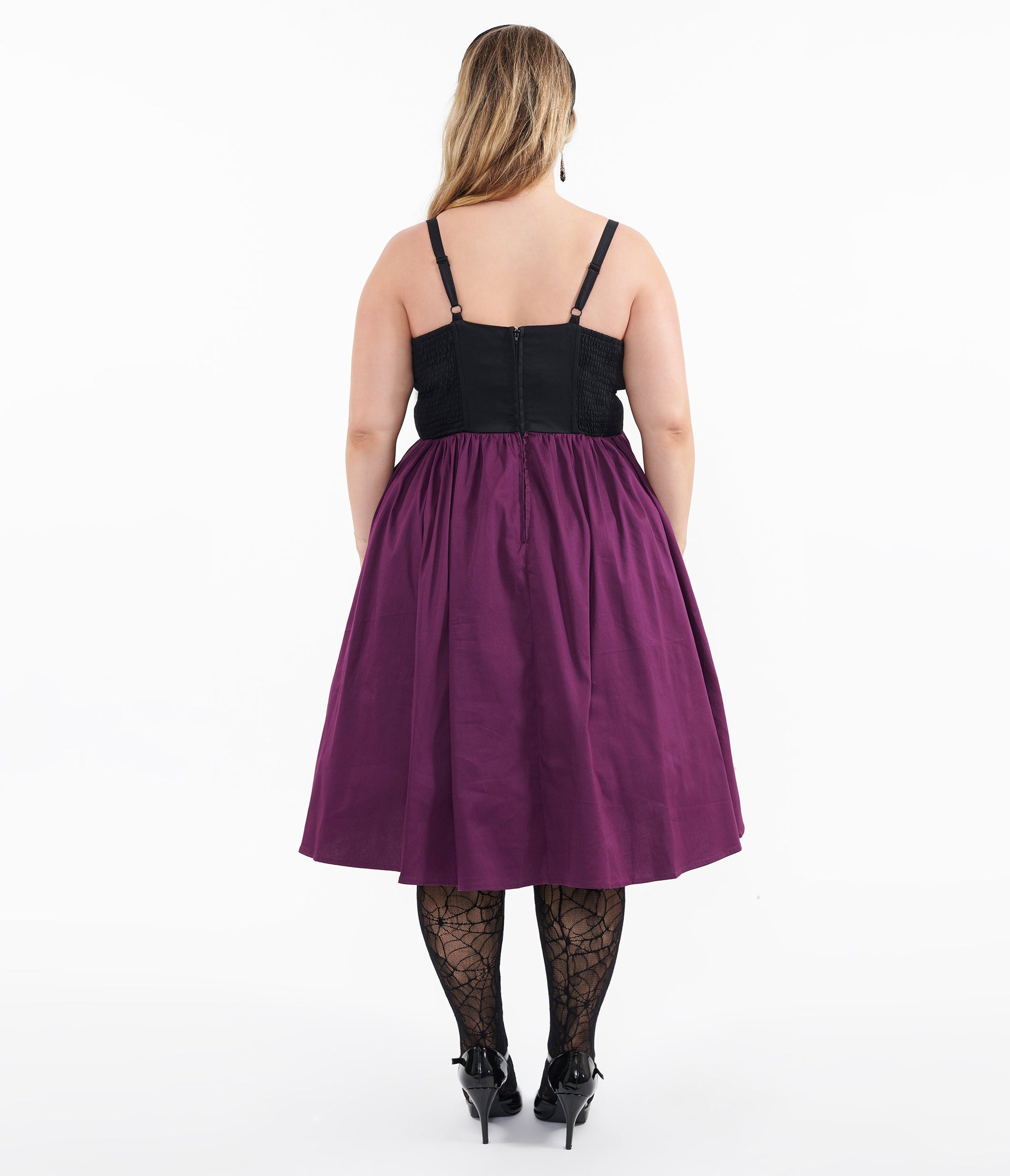 Unique Vintage Plus Size 1950s Purple & Black Glitter Cat Swing Dress - Unique Vintage - Womens, HALLOWEEN, DRESSES