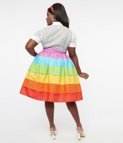 Unique Vintage Plus Size 1950s Rainbow Stripe Gellar Swing Skirt - Unique Vintage - Womens, BOTTOMS, SKIRTS
