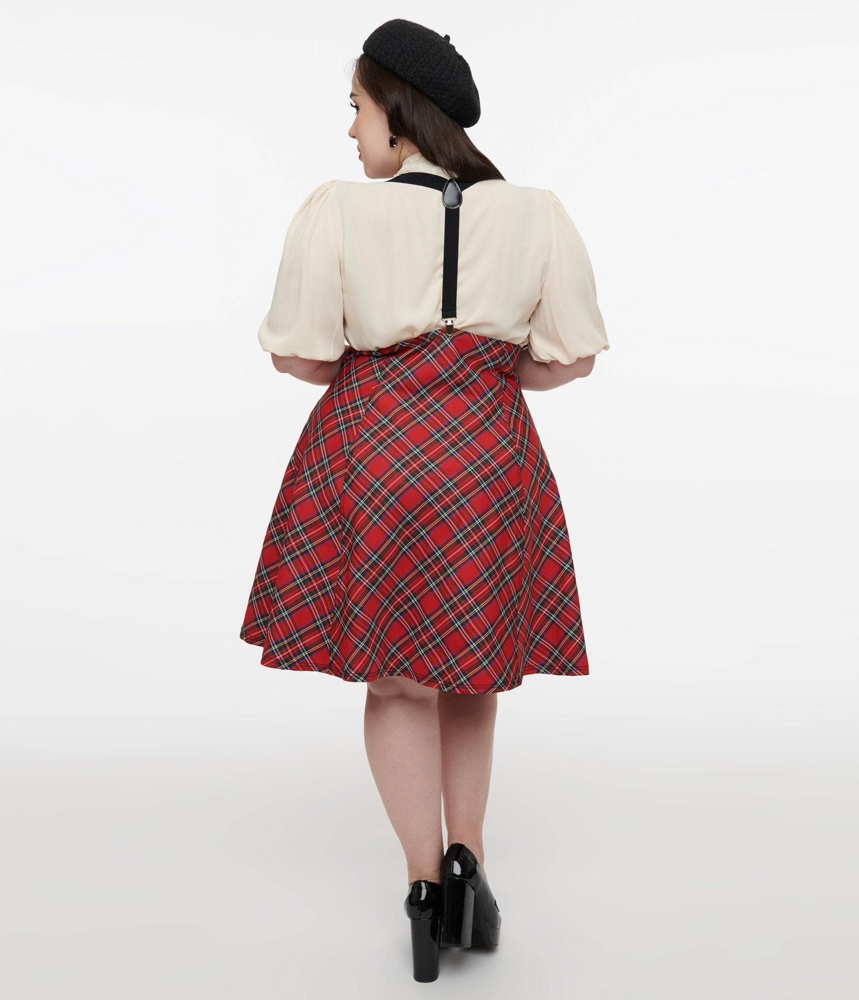 Unique Vintage Plus Size 1950s Red Bias Plaid Suspender Flare Skirt - Unique Vintage - Womens, BOTTOMS, SKIRTS