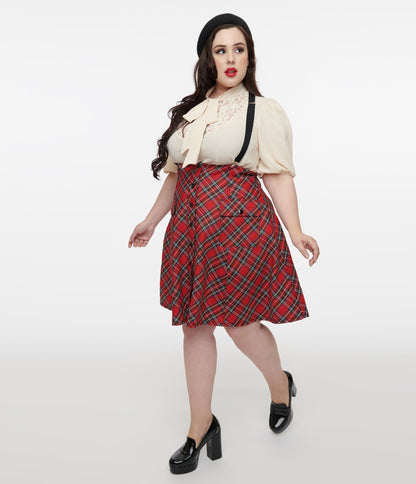 Unique Vintage Plus Size 1950s Red Bias Plaid Suspender Flare Skirt - Unique Vintage - Womens, BOTTOMS, SKIRTS