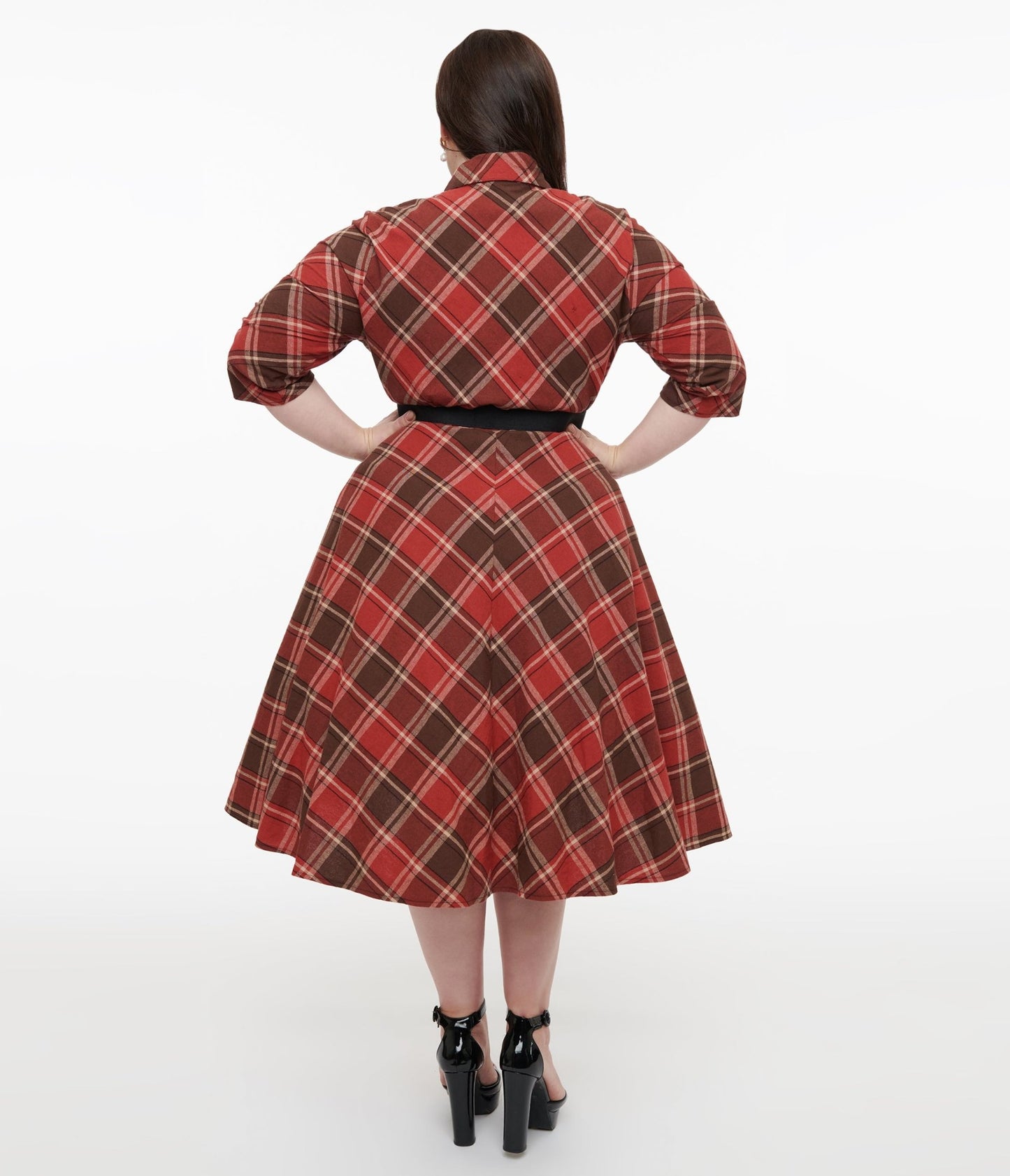 Unique Vintage Plus Size 1950s Red & Brown Bias Plaid Swing Dress - Unique Vintage - Womens, DRESSES, SWING