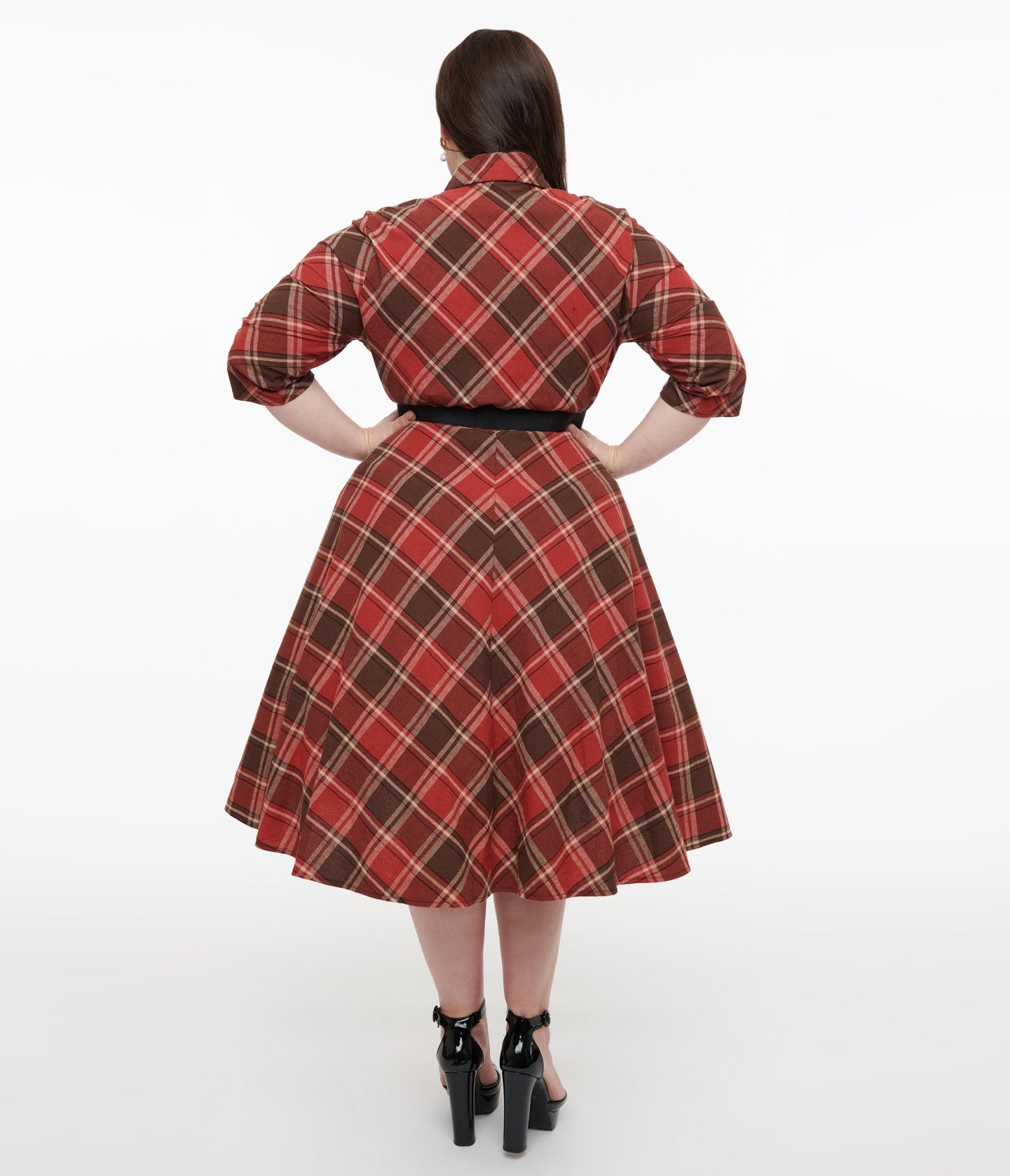 Unique Vintage Plus Size 1950s Red & Brown Bias Plaid Swing Dress - Unique Vintage - Womens, DRESSES, SWING