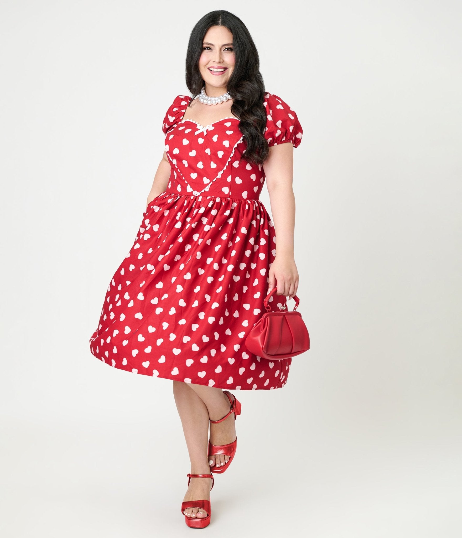 Unique Vintage Plus Size 1950s Red & Pink Heart Convertible Sweetheart