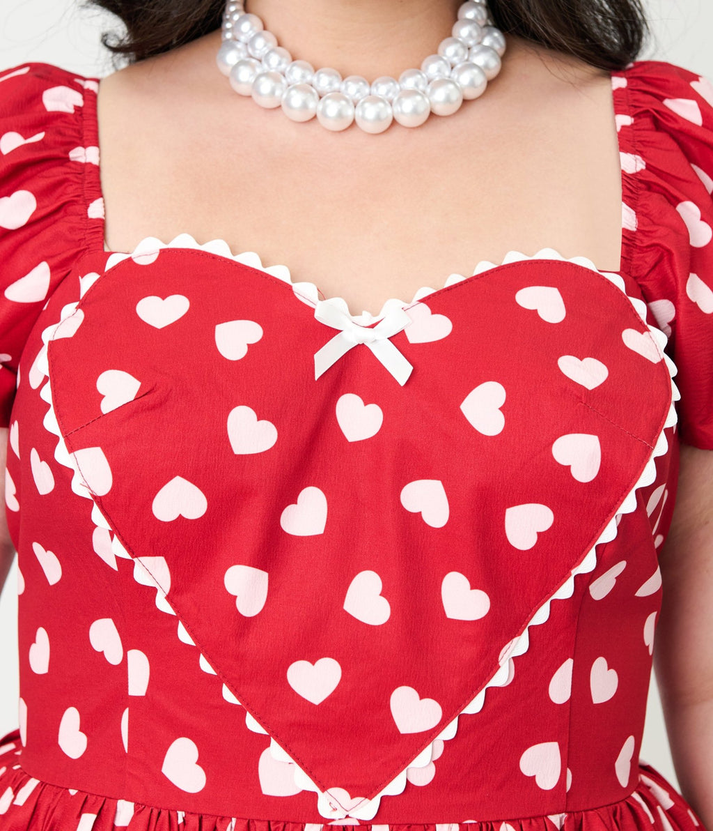 Unique Vintage Plus Size 1950s Red & Pink Heart Convertible Sweetheart Dress - Unique Vintage - Womens, DRESSES, PROM AND SPECIAL OCCASION