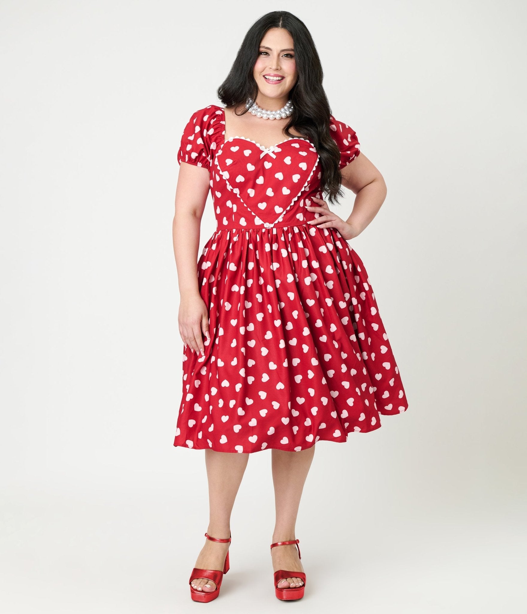 Unique Vintage Plus Size 1950s Red & Pink Heart Convertible Sweetheart