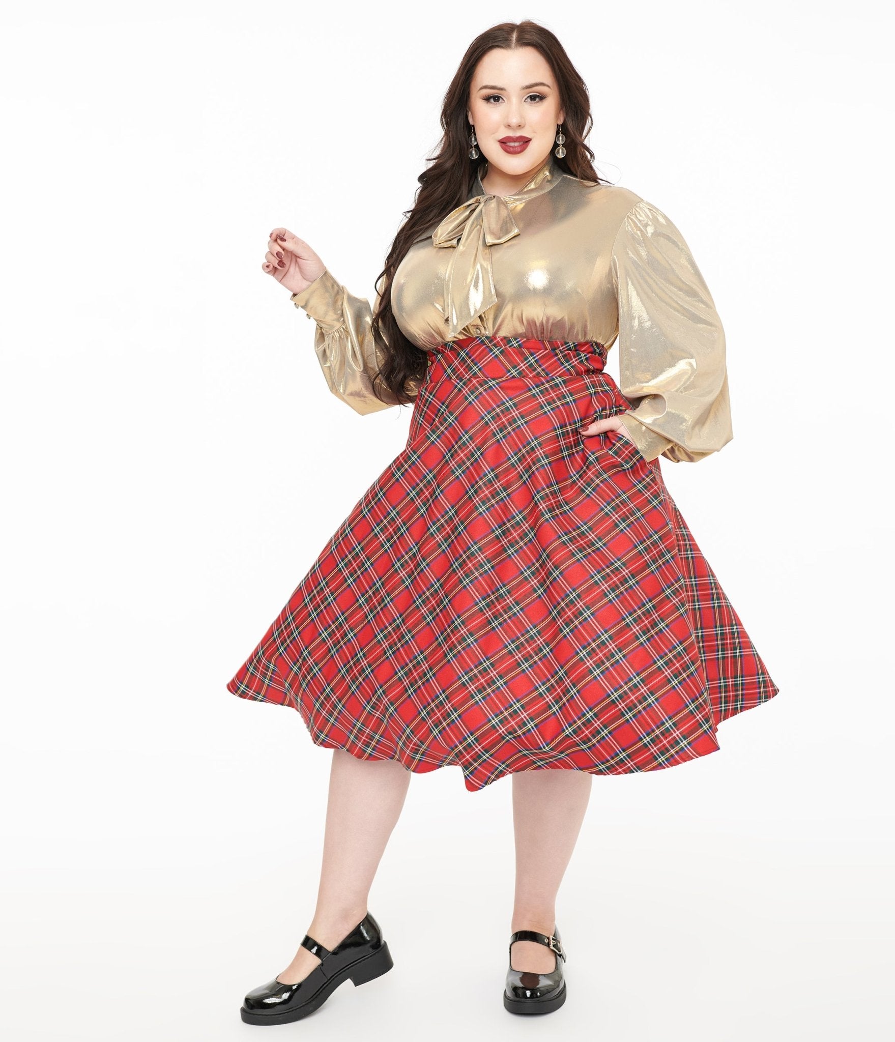 Unique Vintage Plus Size 1950s Red Plaid High Waist Vivien Swing Skirt - Unique Vintage - Womens, BOTTOMS, SKIRTS