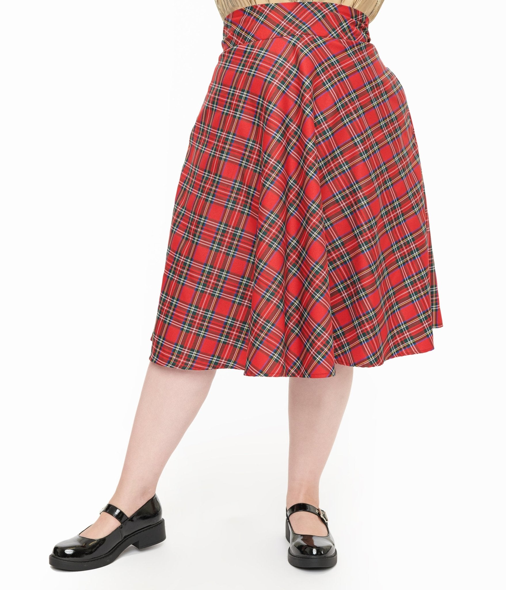 Unique Vintage Plus Size 1950s Red Plaid High Waist Vivien Swing Skirt - Unique Vintage - Womens, BOTTOMS, SKIRTS