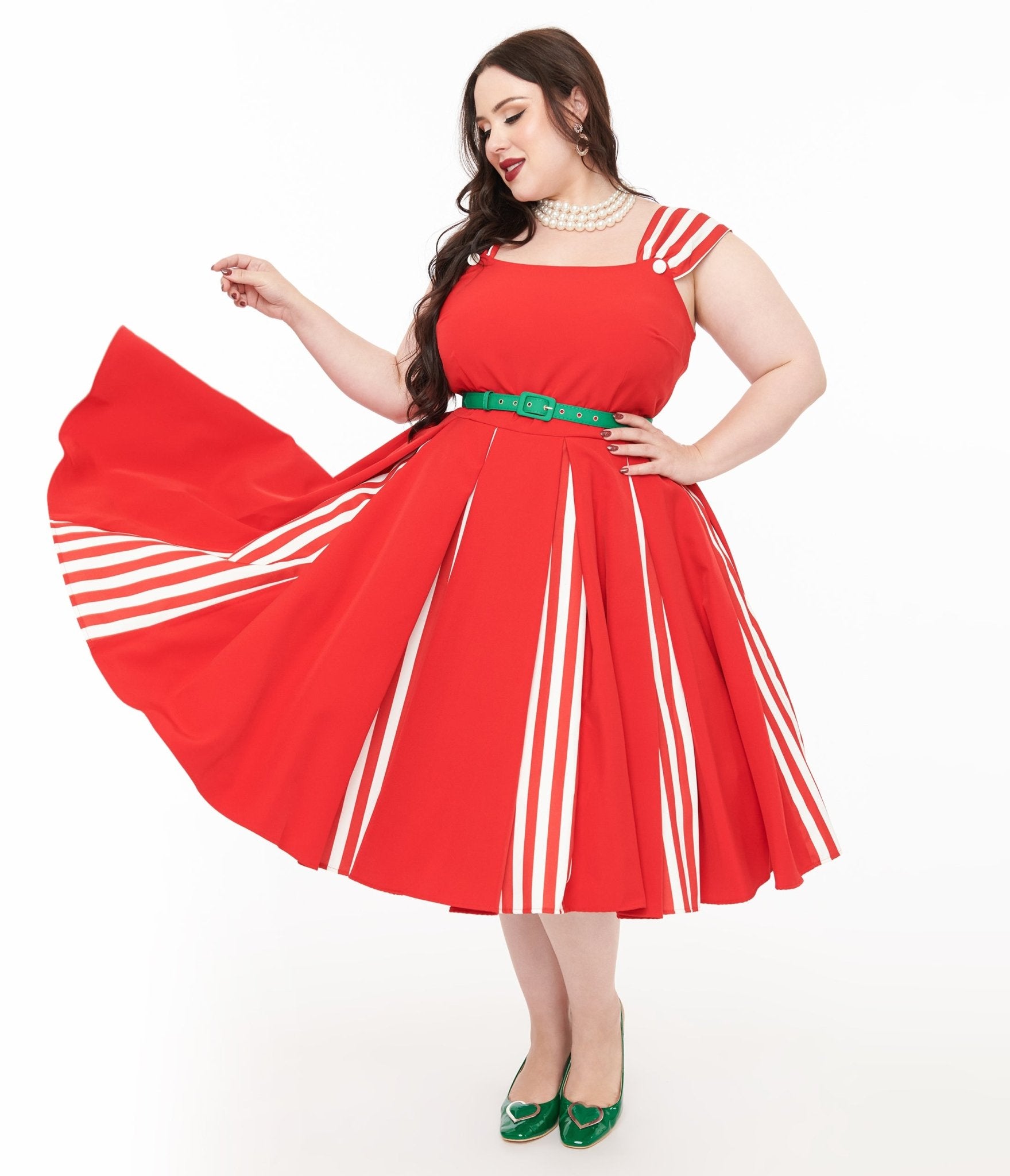 Unique Vintage Plus Size 1950s Red & White Stripe Swing Dress - Unique Vintage - Womens, DRESSES, SWING
