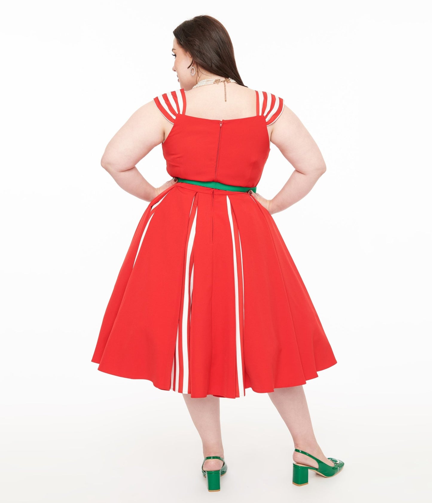 Unique Vintage Plus Size 1950s Red & White Stripe Swing Dress - Unique Vintage - Womens, DRESSES, SWING
