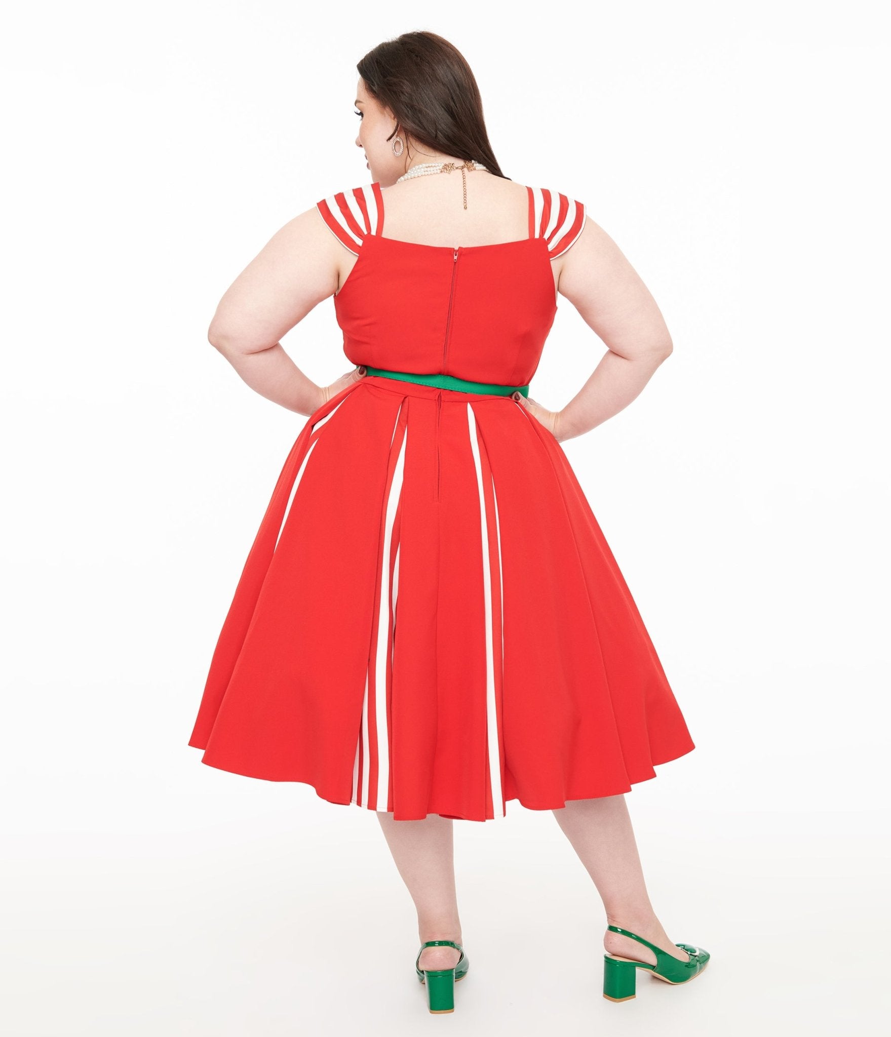 Unique Vintage Plus Size 1950s Red & White Stripe Swing Dress - Unique Vintage - Womens, DRESSES, SWING