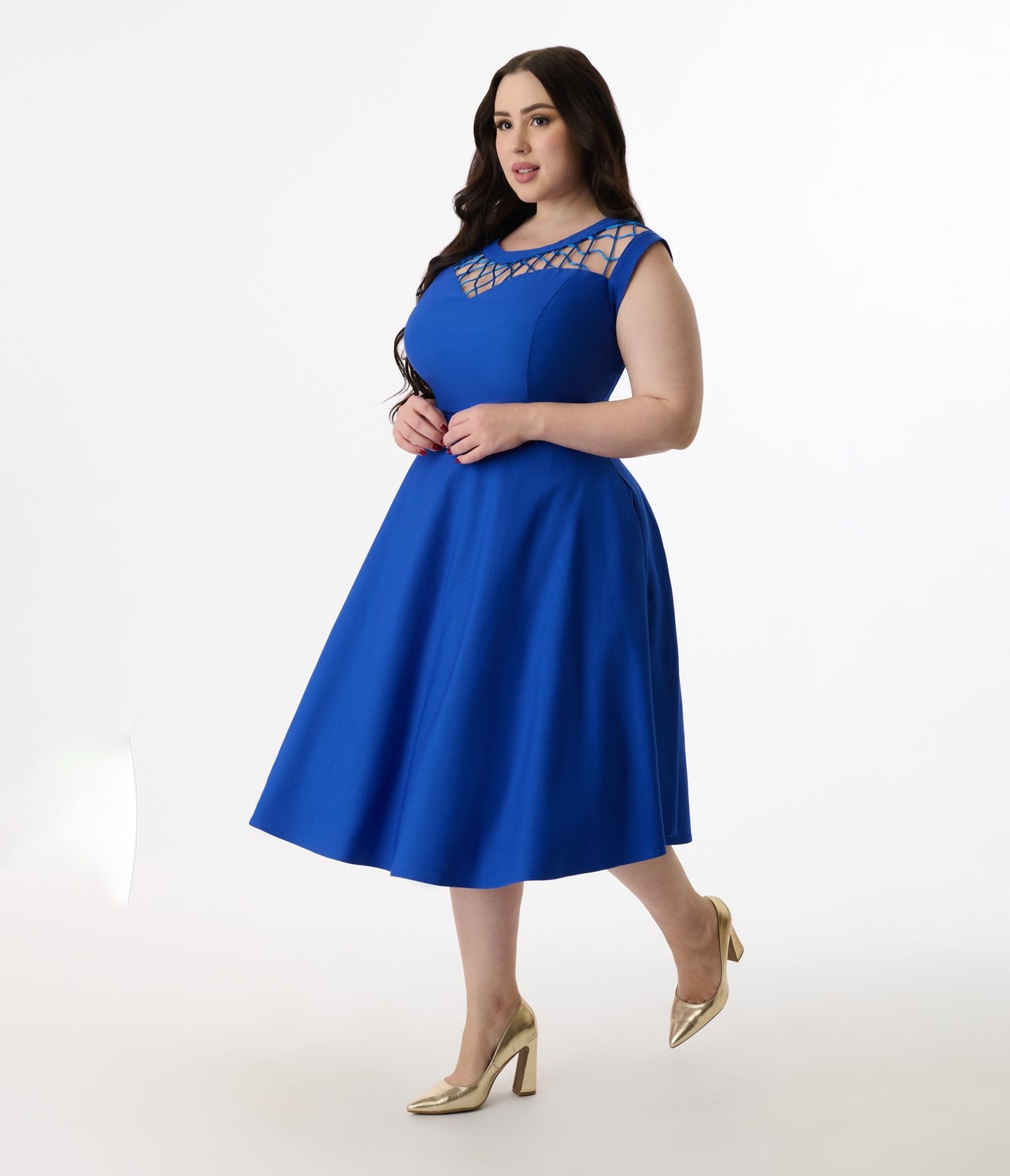 Unique Vintage Plus Size 1950s Royal Blue Diamond Cable Swing Dress - Unique Vintage - Womens, DRESSES, SWING