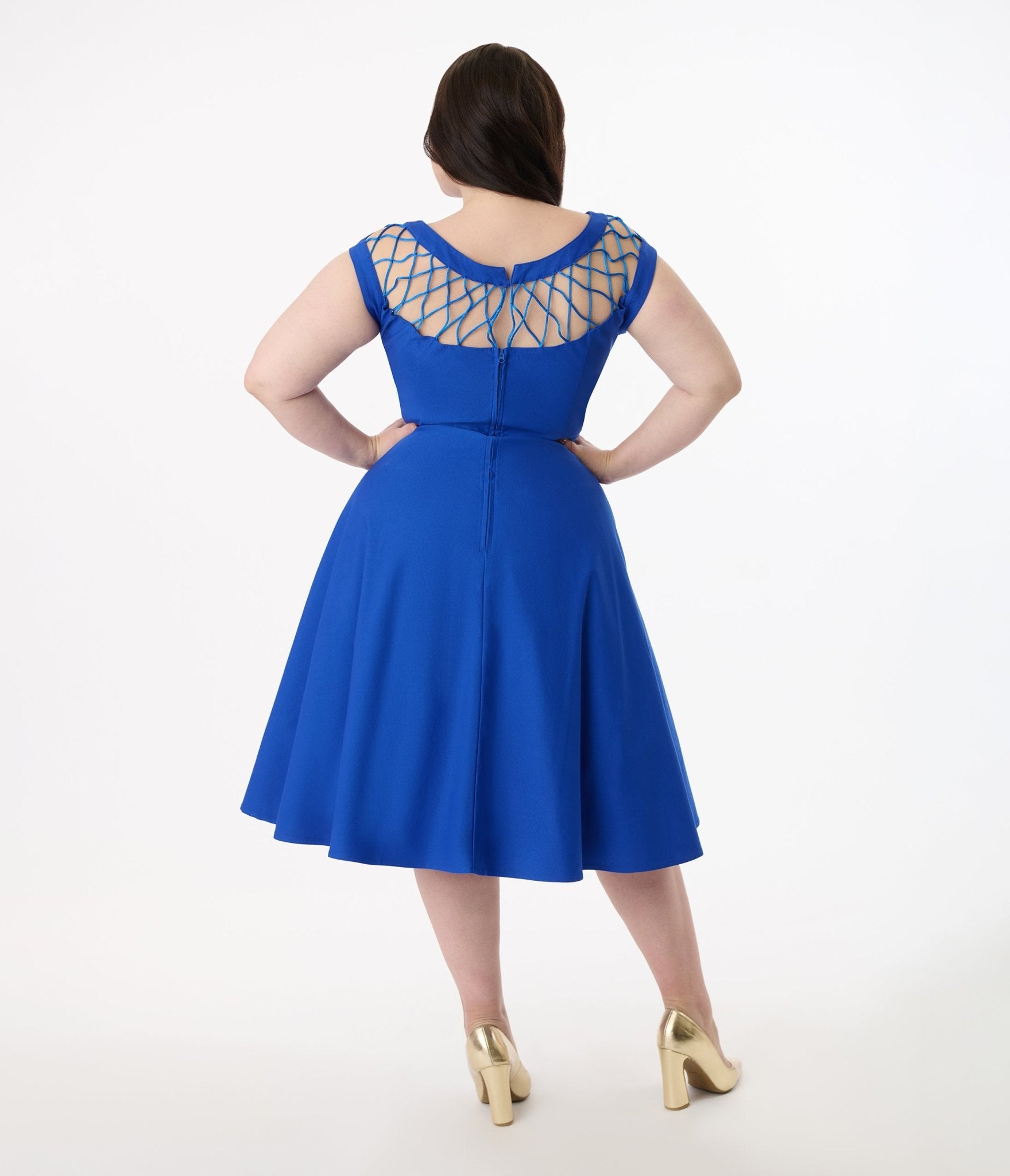 Unique Vintage Plus Size 1950s Royal Blue Diamond Cable Swing Dress - Unique Vintage - Womens, DRESSES, SWING