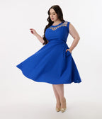 Unique Vintage Plus Size 1950s Royal Blue Diamond Cable Swing Dress - Unique Vintage - Womens, DRESSES, SWING