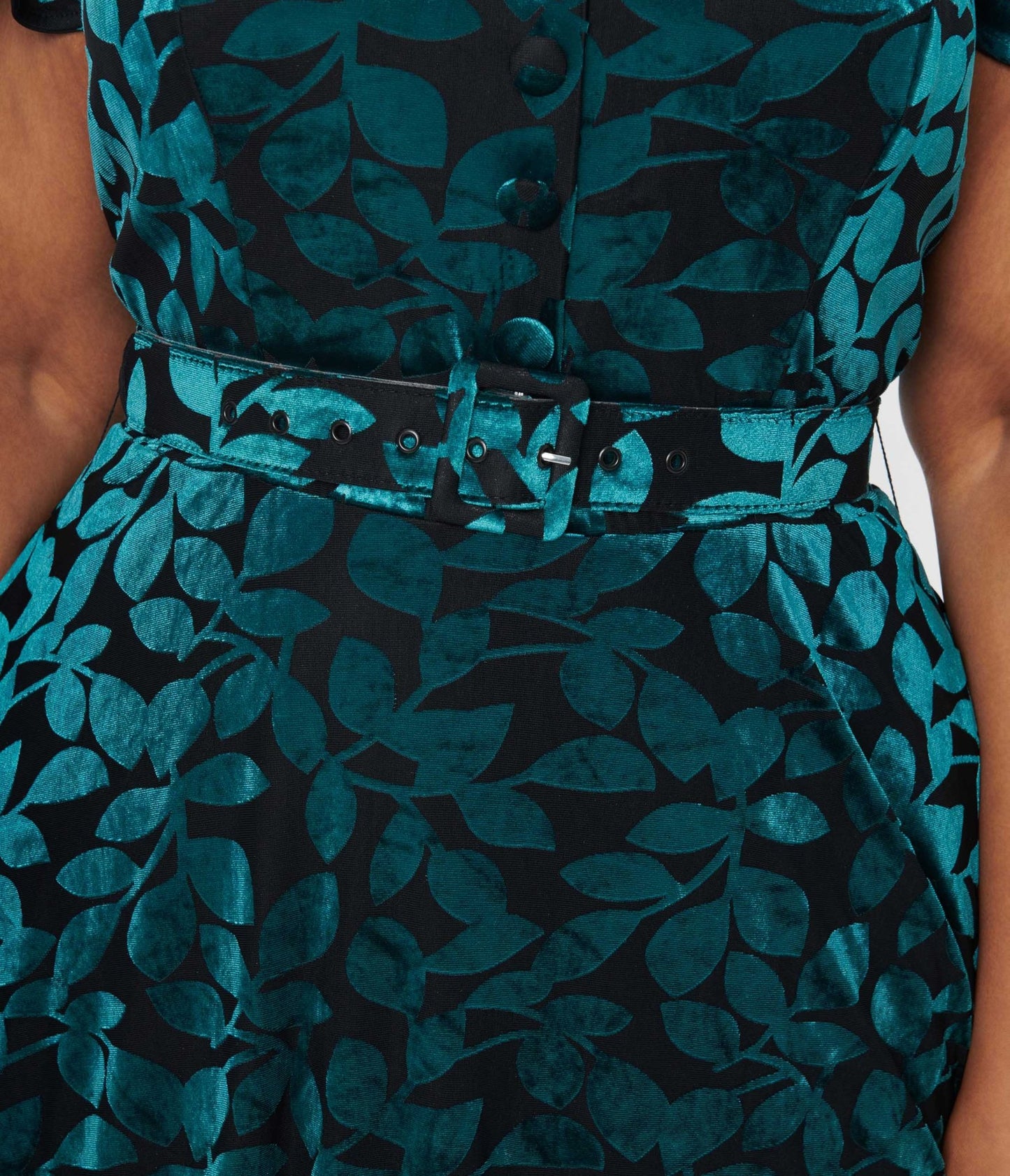 Unique Vintage Plus Size 1950s Teal & Black Velvet Burnout Capelet Swing Dress - Unique Vintage - Womens, DRESSES, SWING
