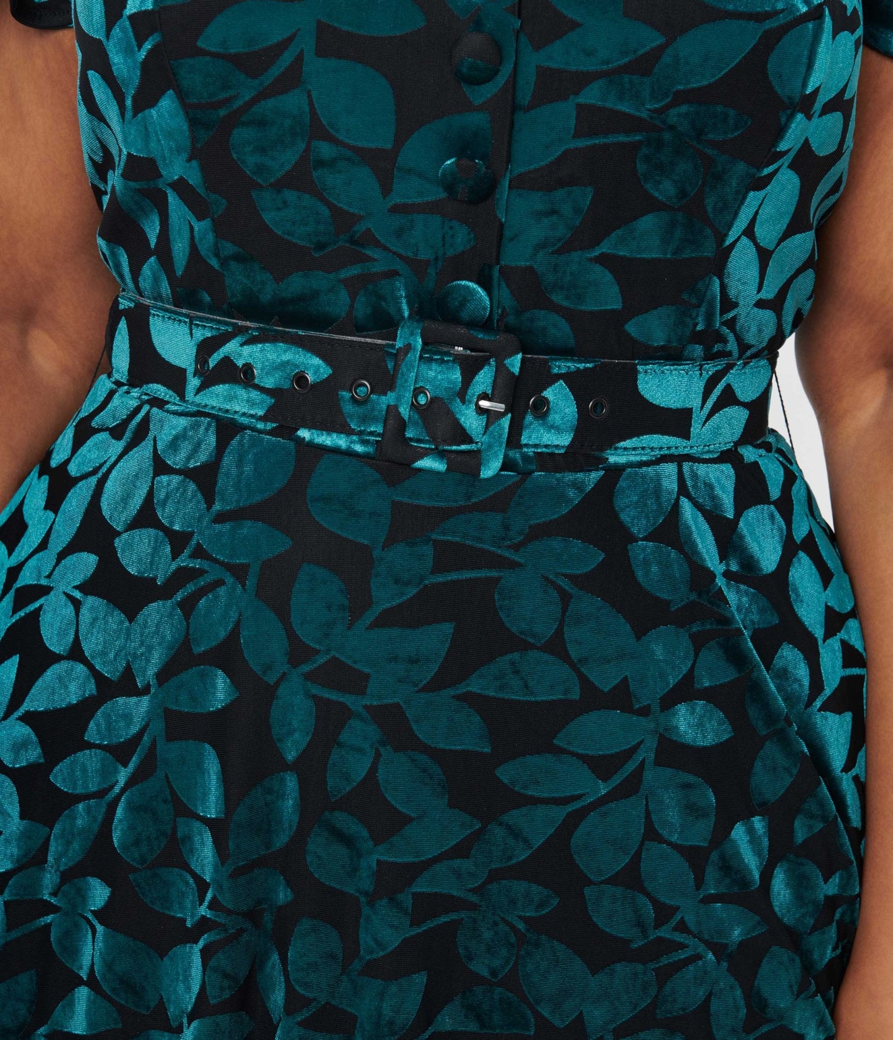 Unique Vintage Plus Size 1950s Teal & Black Velvet Burnout Capelet Swing Dress - Unique Vintage - Womens, DRESSES, SWING