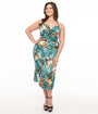 Unique Vintage Plus Size 1950s Teal Floral Leilani Sarong Dress