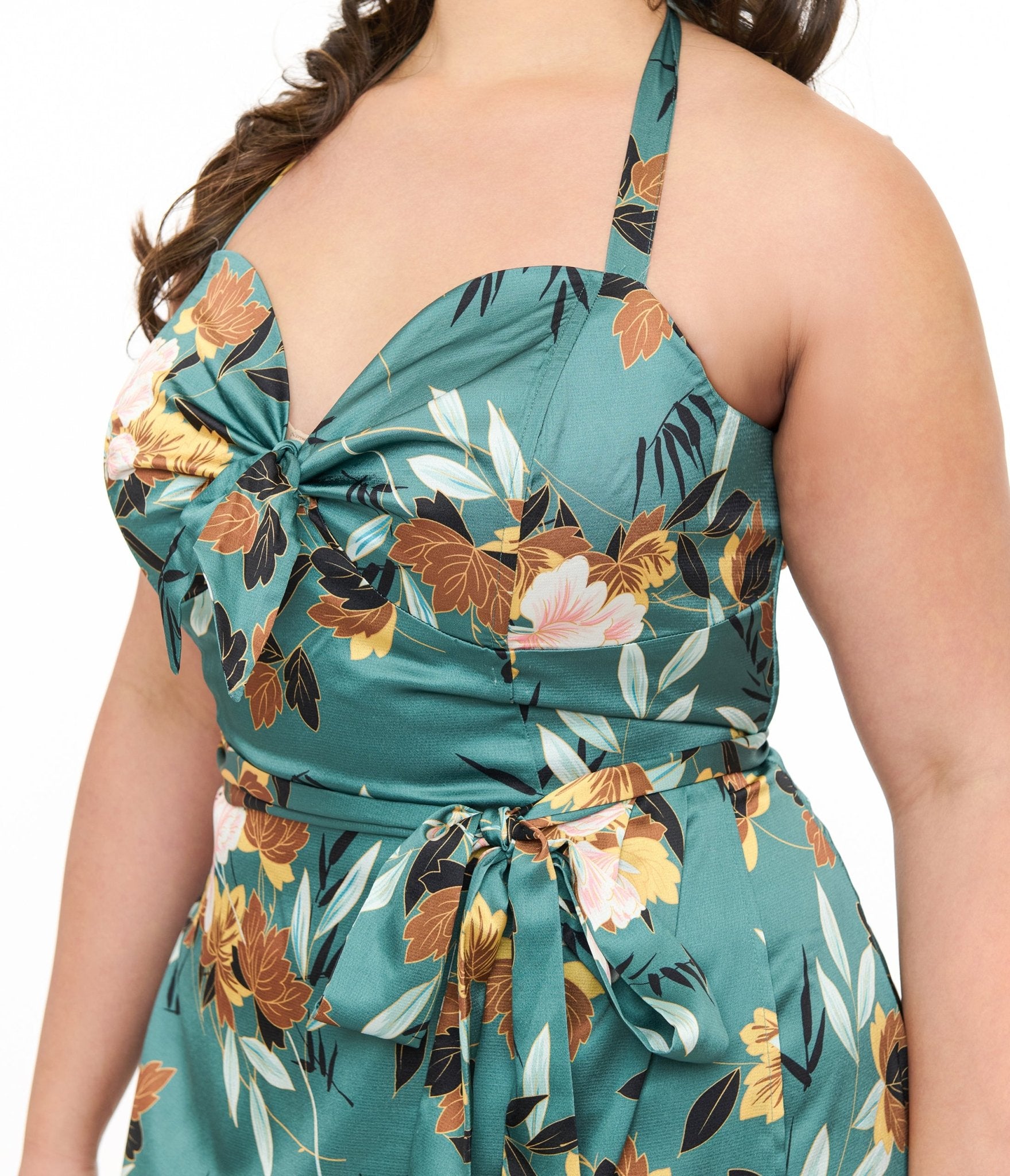 Unique Vintage Plus Size 1950s Teal Floral Leilani Sarong Dress - Unique Vintage - Womens, DRESSES, WIGGLE