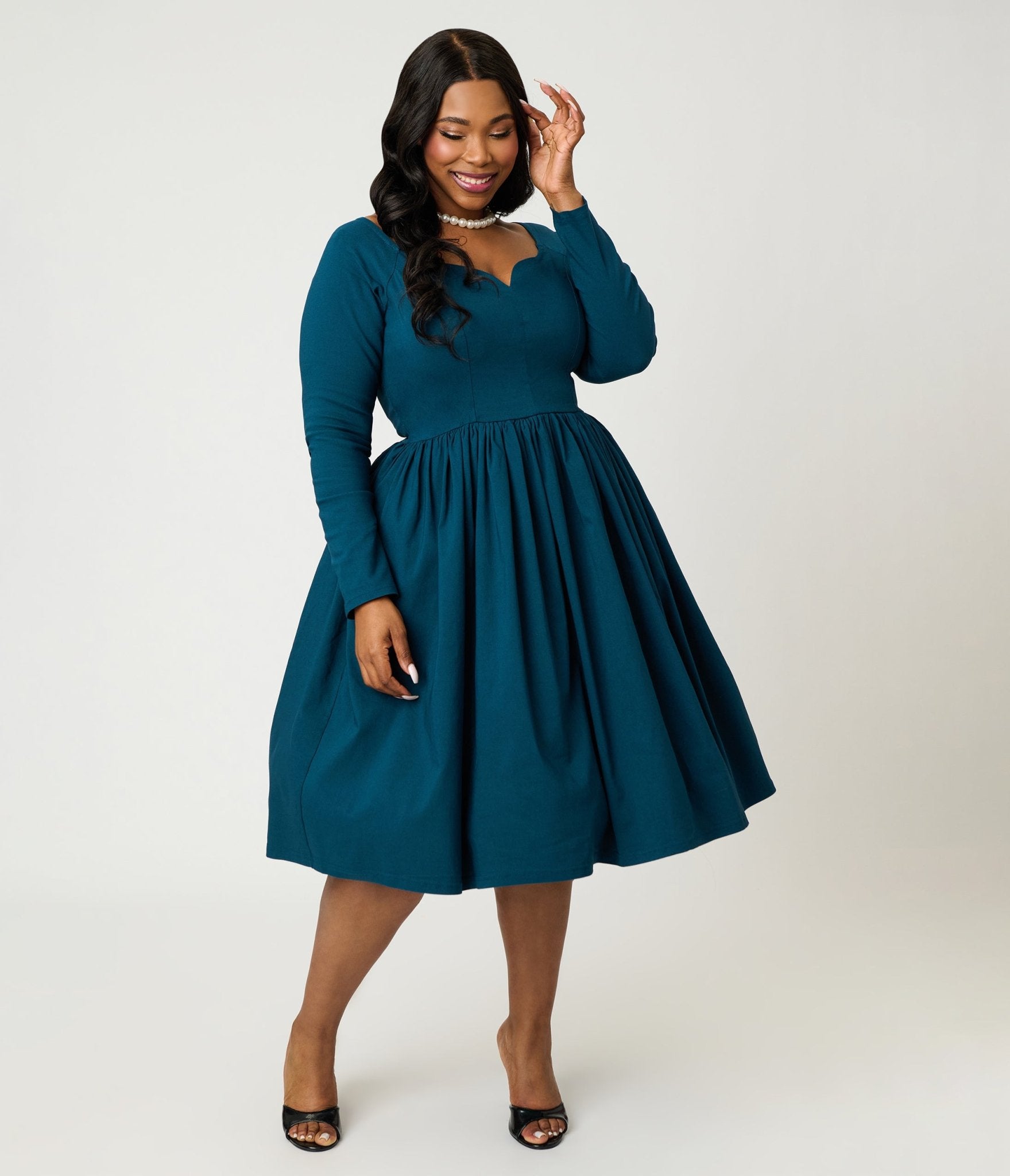Unique Vintage Plus Size 1950s Teal Sweetheart Swing Dress - Unique Vintage - Womens, DRESSES, SWING