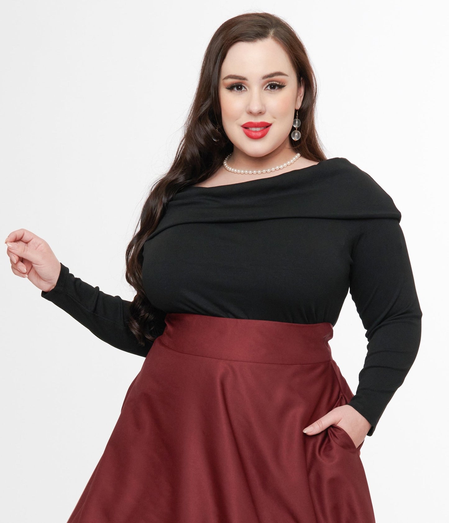 Unique Vintage Plus Size 1960s Black Folded Shoulder Knit Top - Unique Vintage - Womens, TOPS, KNIT TOPS