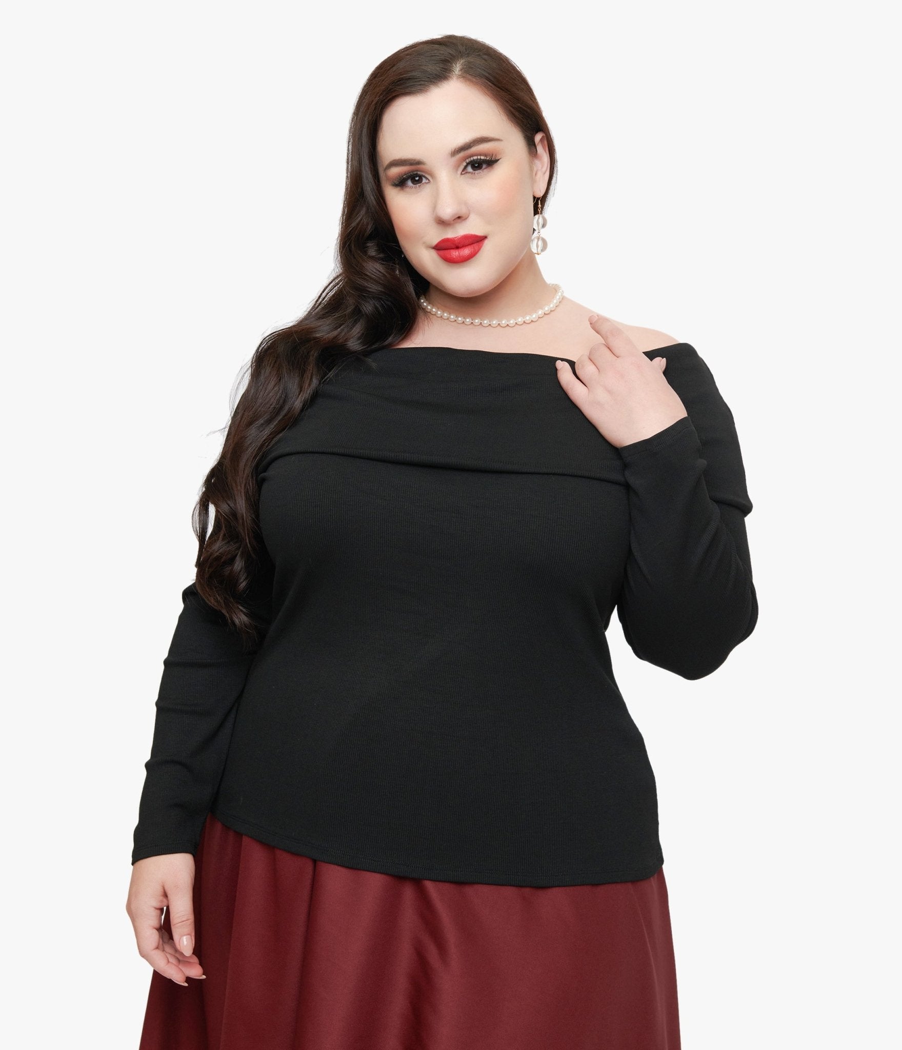 Unique Vintage Plus Size 1960s Black Folded Shoulder Knit Top - Unique Vintage - Womens, TOPS, KNIT TOPS