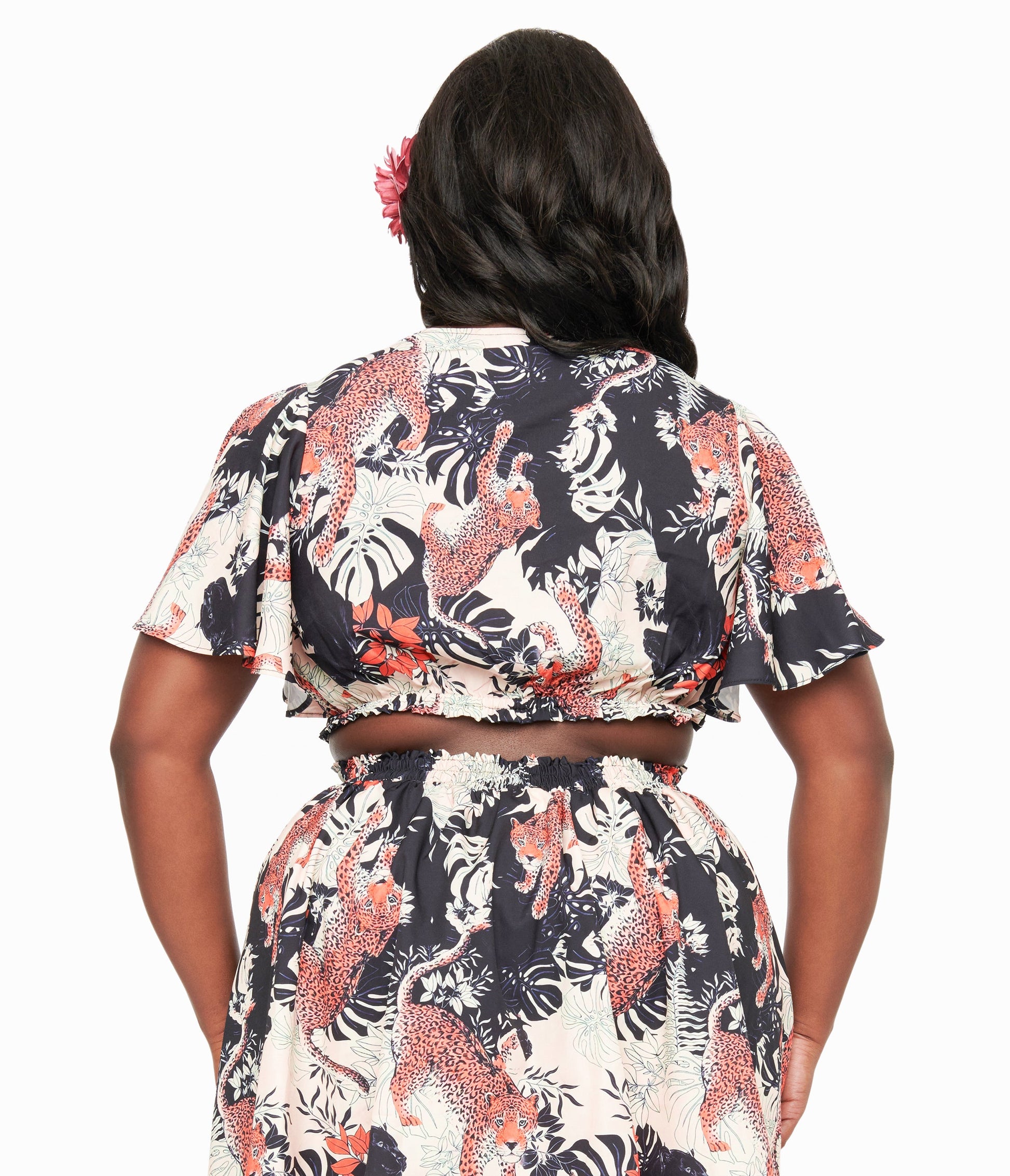 Unique Vintage Plus Size 1960s Black Jungle Cat Print Dottie Crop Top - Unique Vintage - Womens, TOPS, WOVEN TOPS