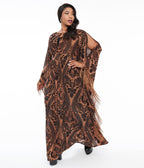 Unique Vintage Plus Size 1960s Black & Nude Floral Fringe Flutter Sleeve Caftan - Unique Vintage - Womens, FLAPPER, DRESSES