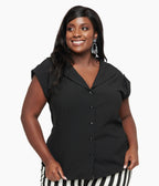 Unique Vintage Plus Size 1960s Black Twill Sleeveless Blouse - Unique Vintage - Womens, TOPS, WOVEN TOPS