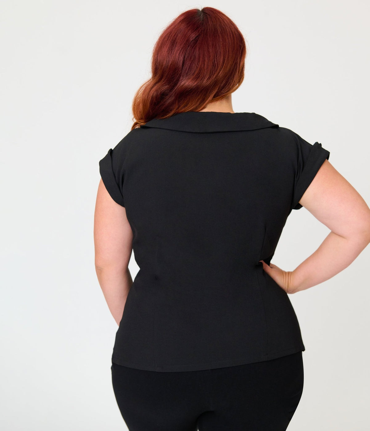 Unique Vintage Plus Size 1960s Black Twill Sleeveless Blouse - Unique Vintage - Womens, TOPS, WOVEN TOPS