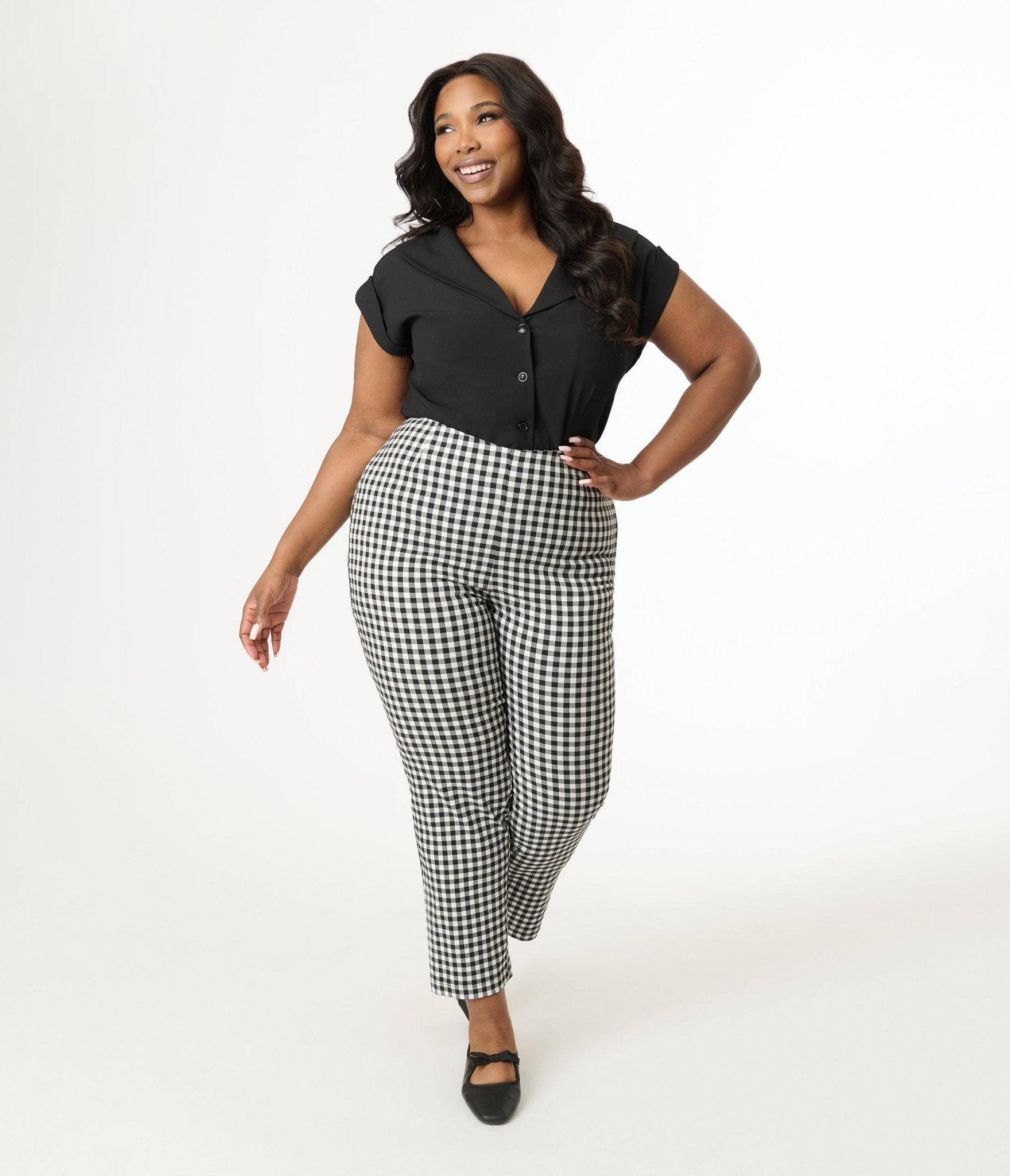 Unique Vintage Plus Size 1960s Black & White Gingham Cigarette Pants - Unique Vintage - Womens, BOTTOMS, PANTS