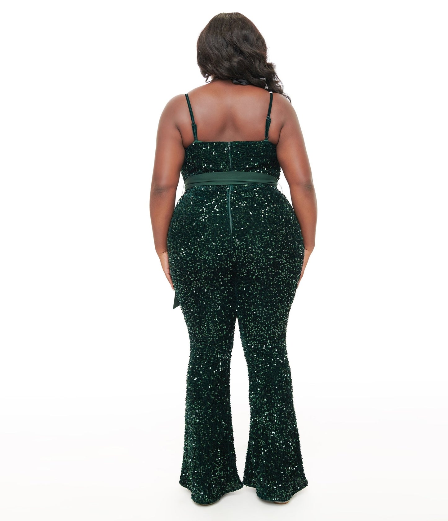 Unique Vintage Plus Size 1960s Green Sequin Flare Jumpsuit - Unique Vintage - Womens, BOTTOMS, ROMPERS AND JUMPSUITS