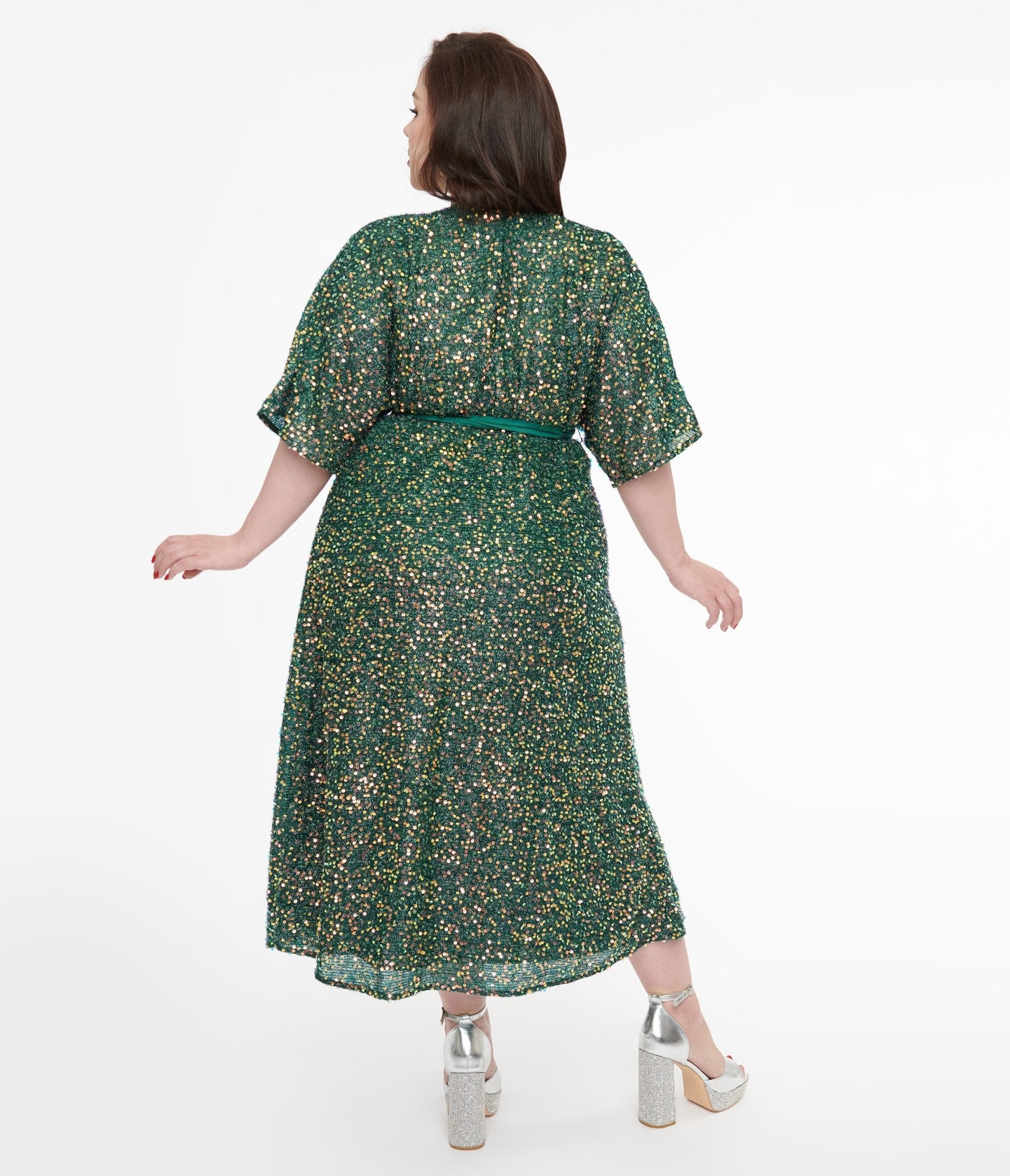 Unique Vintage Plus Size 1960s Green Sequin Wrap Midi Dress - Unique Vintage - Womens, DRESSES, MIDI