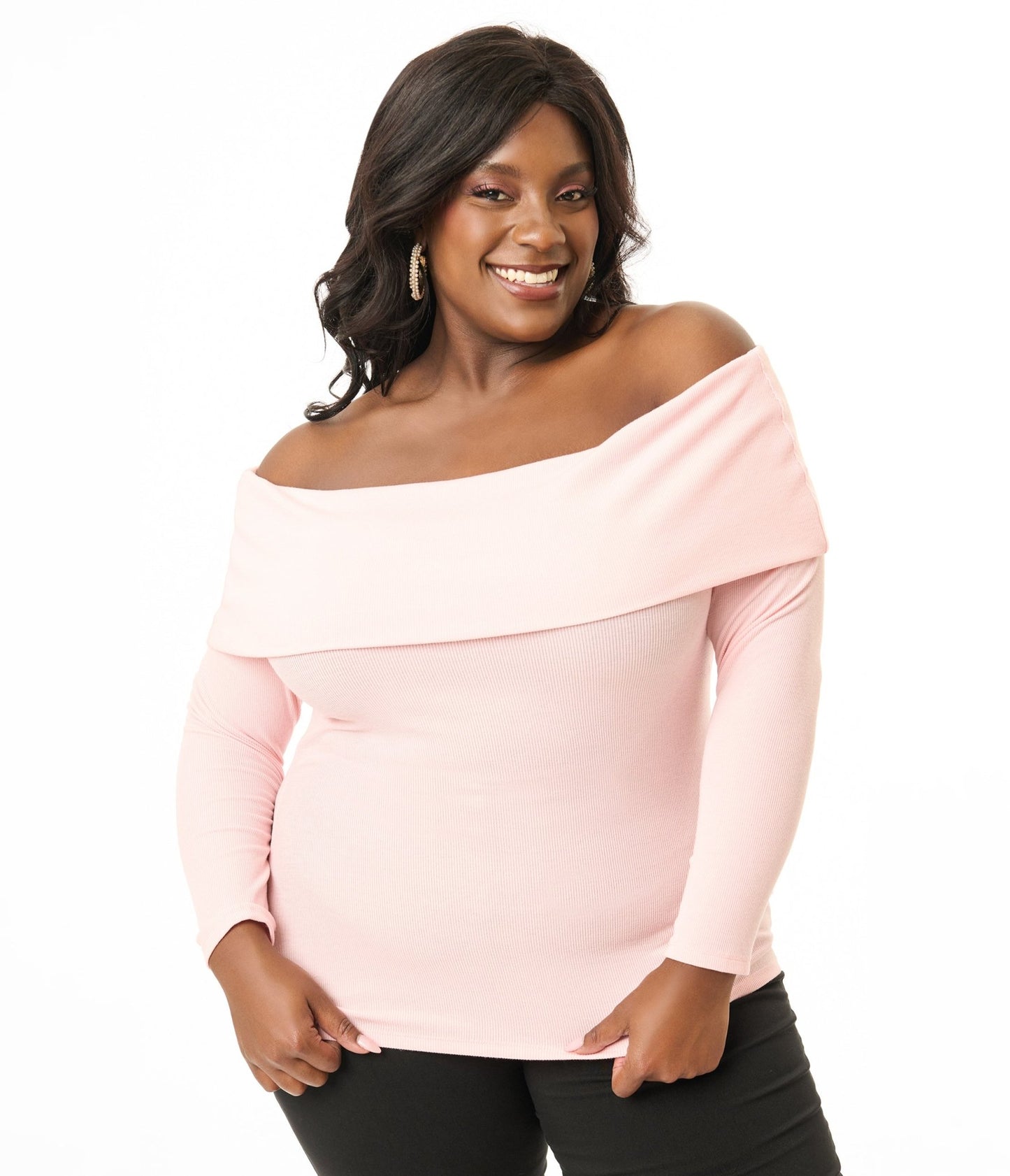 Unique Vintage Plus Size 1960s Light Pink Folded Shoulder Knit Top - Unique Vintage - Womens, TOPS, KNIT TOPS