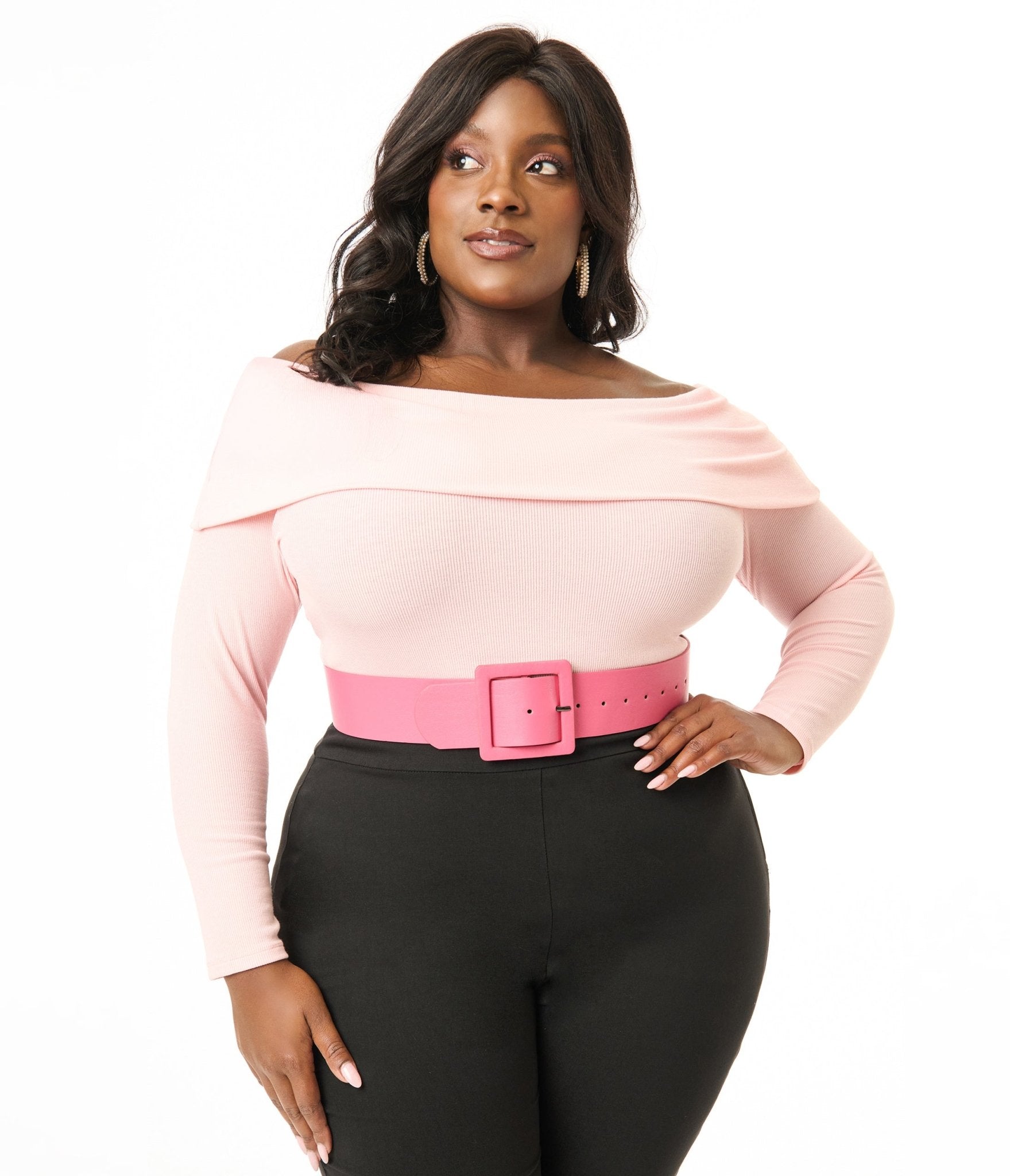 Unique Vintage Plus Size 1960s Light Pink Folded Shoulder Knit Top - Unique Vintage - Womens, TOPS, KNIT TOPS