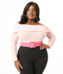 Unique Vintage Plus Size 1960s Light Pink Folded Shoulder Knit Top