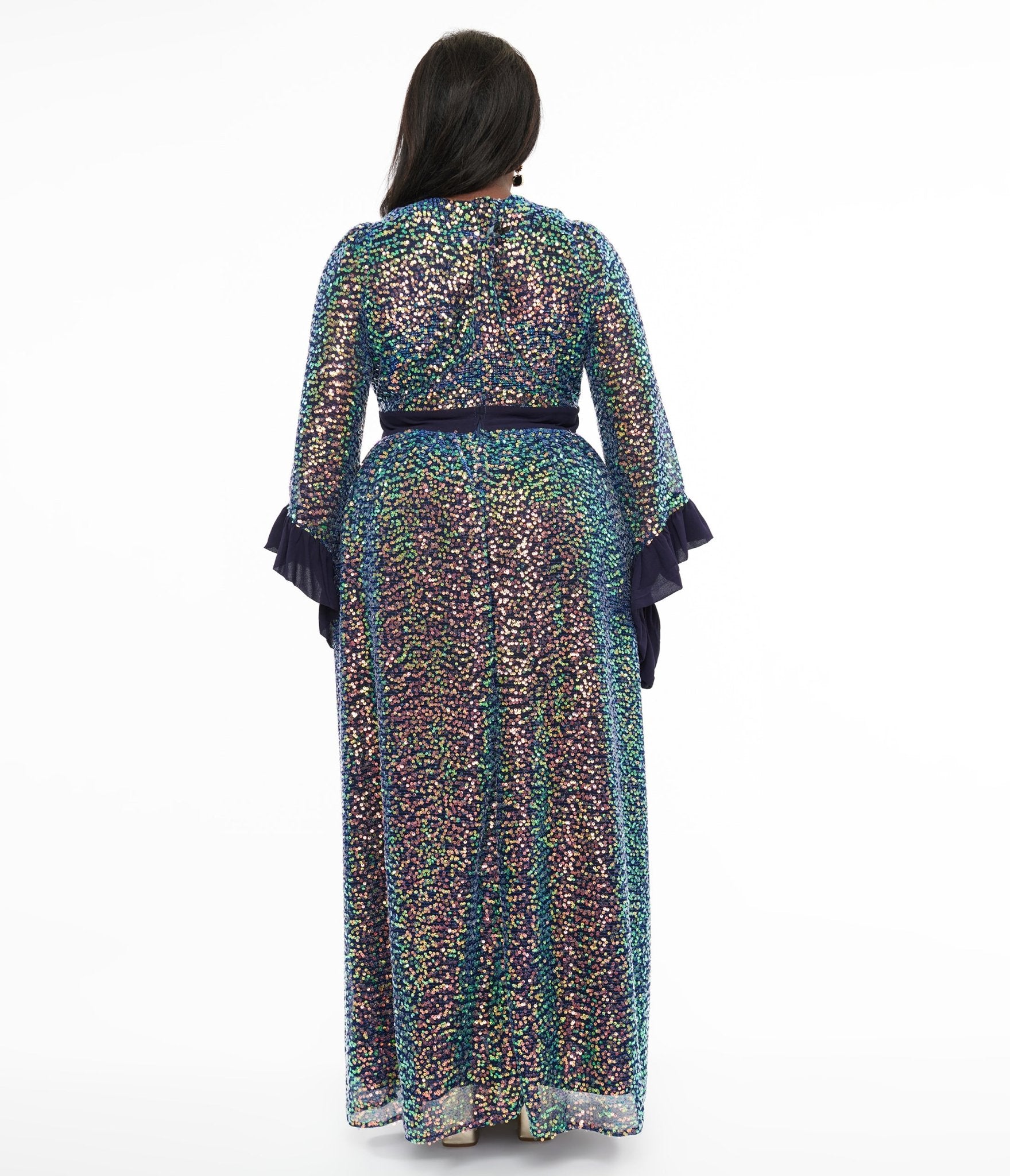 Unique Vintage Plus Size 1960s Navy Glitter Sequin Maxi Dress - Unique Vintage - Womens, DRESSES, MAXI