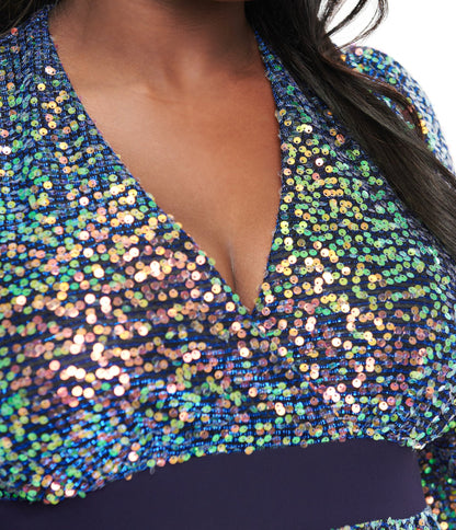 Unique Vintage Plus Size 1960s Navy Glitter Sequin Maxi Dress - Unique Vintage - Womens, DRESSES, MAXI