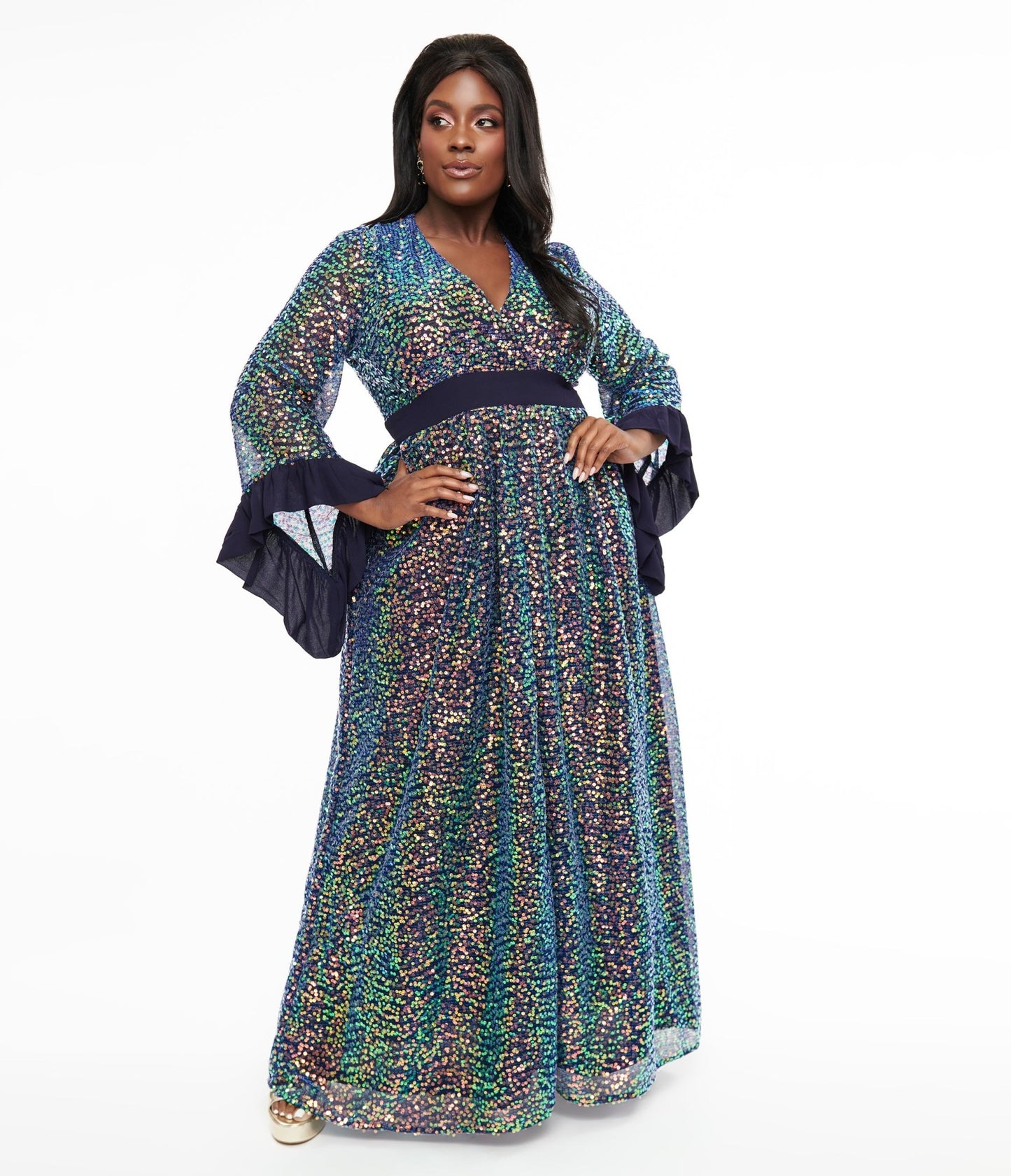 Unique Vintage Plus Size 1960s Navy Glitter Sequin Maxi Dress - Unique Vintage - Womens, DRESSES, MAXI