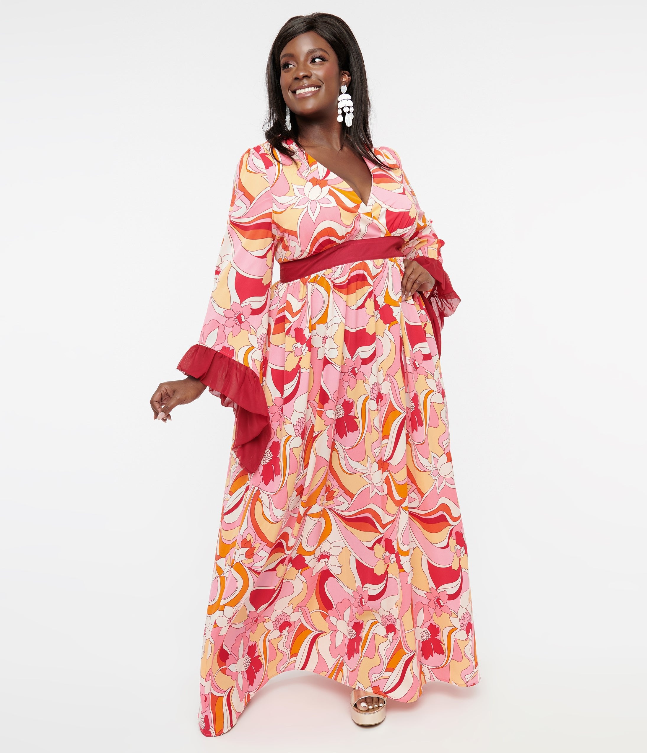 Plus size floral long dresses discount
