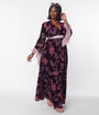 Unique Vintage Plus Size 1960s Purple Floral Burnout Velvet Maxi Dress