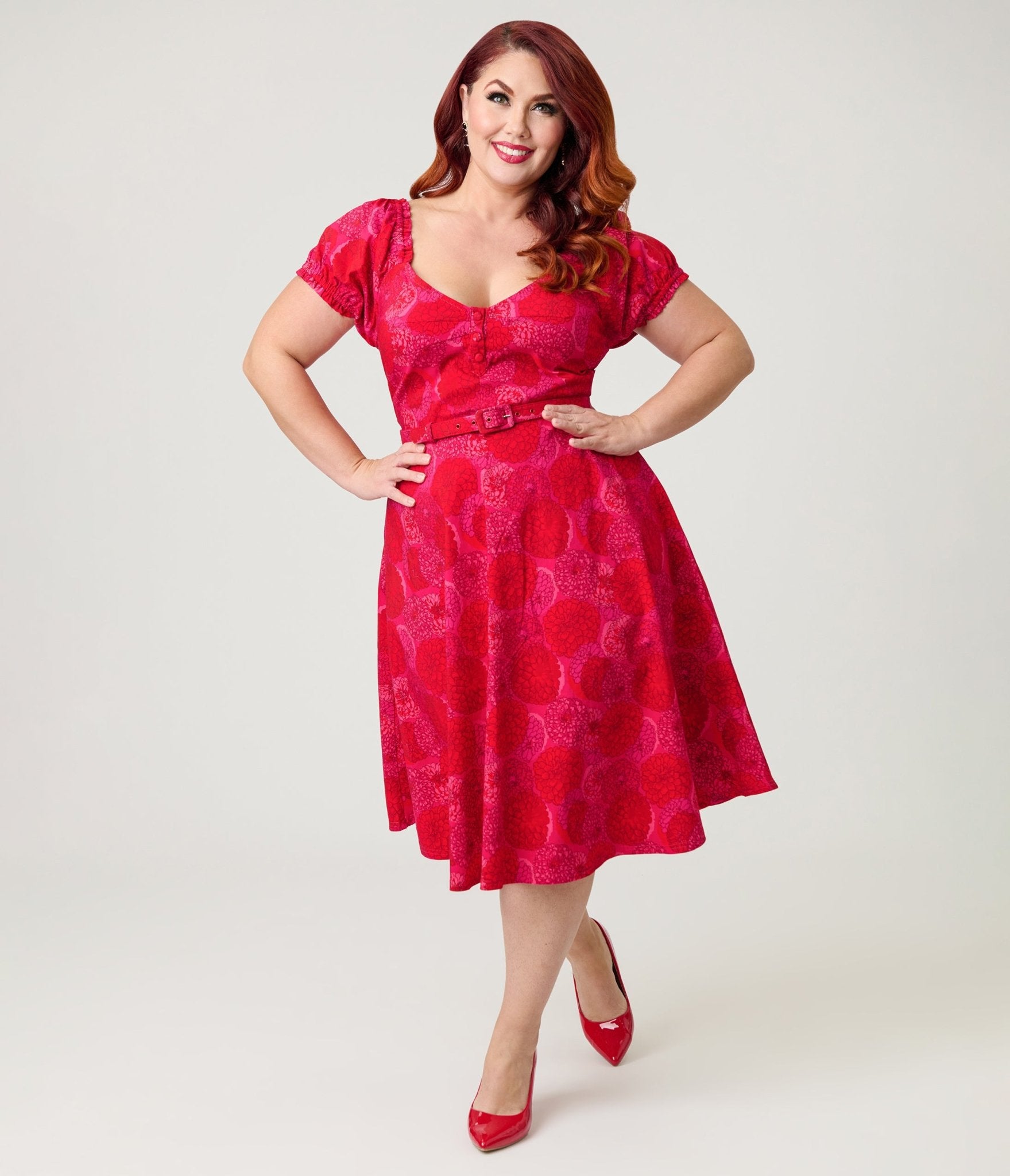 Unique Vintage Plus Size 1960s Red & Pink Floral Ohara Swing Dress - Unique Vintage - Womens, DRESSES, SWING